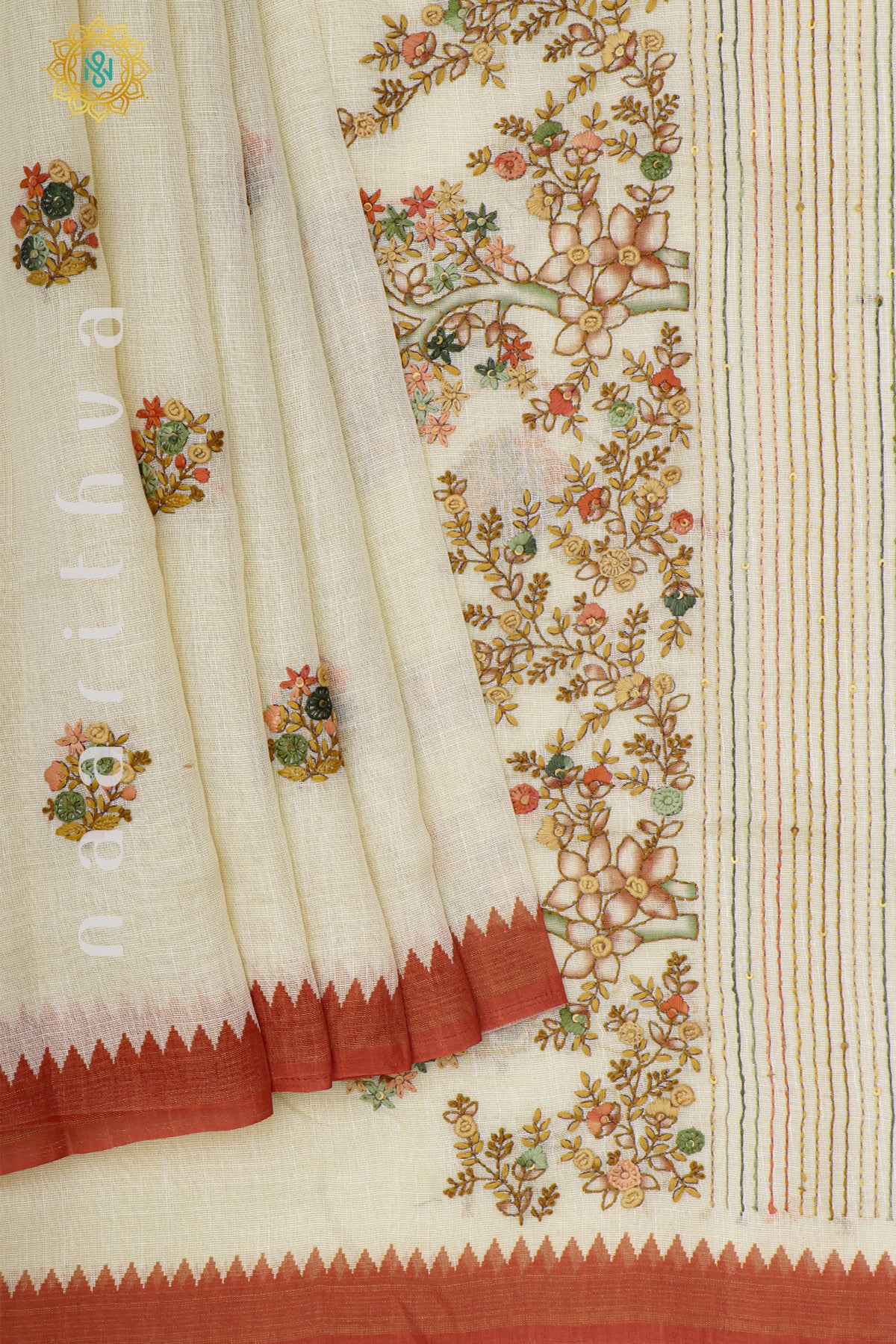 OFF WHITE WITH ORANGE - LINEN TISSUE