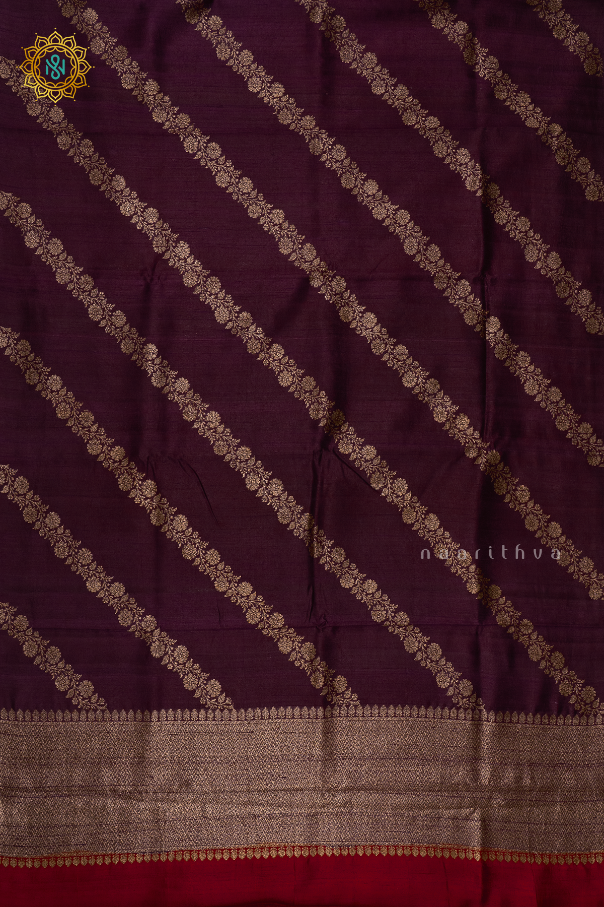 DEEP WINE WITH RED - PURE BANRASI RAW SILK