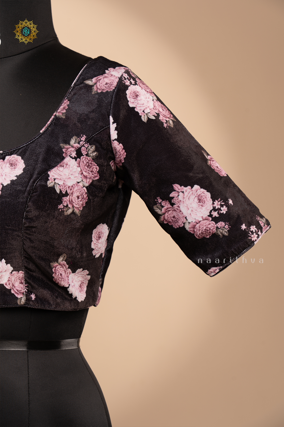 BLACK - VELVET READYMADE BLOUSE DIGITAL PRINTS