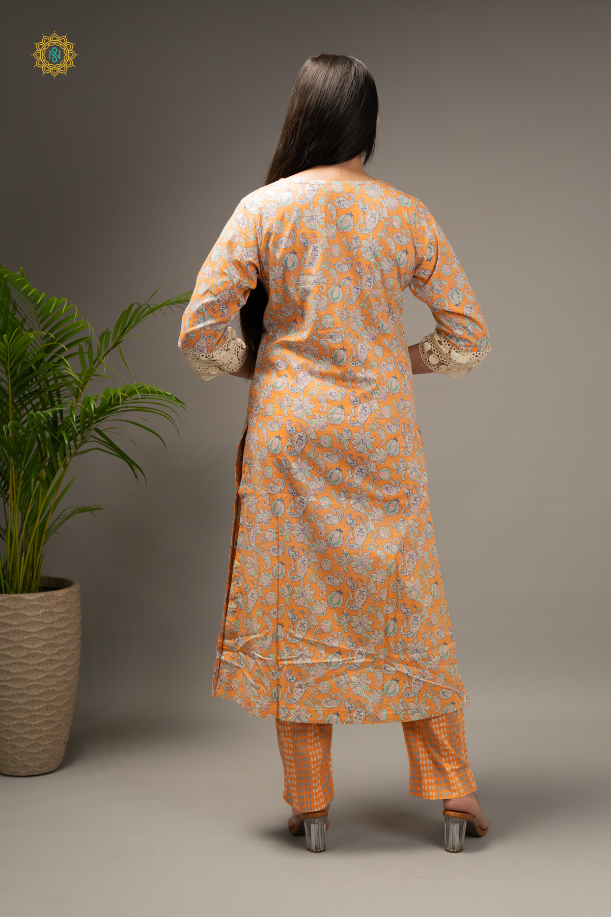 ORANGE - COTTON 3PC SALWAR SUIT WITH PRINTED TOP, BOTTOM & DUPATTA