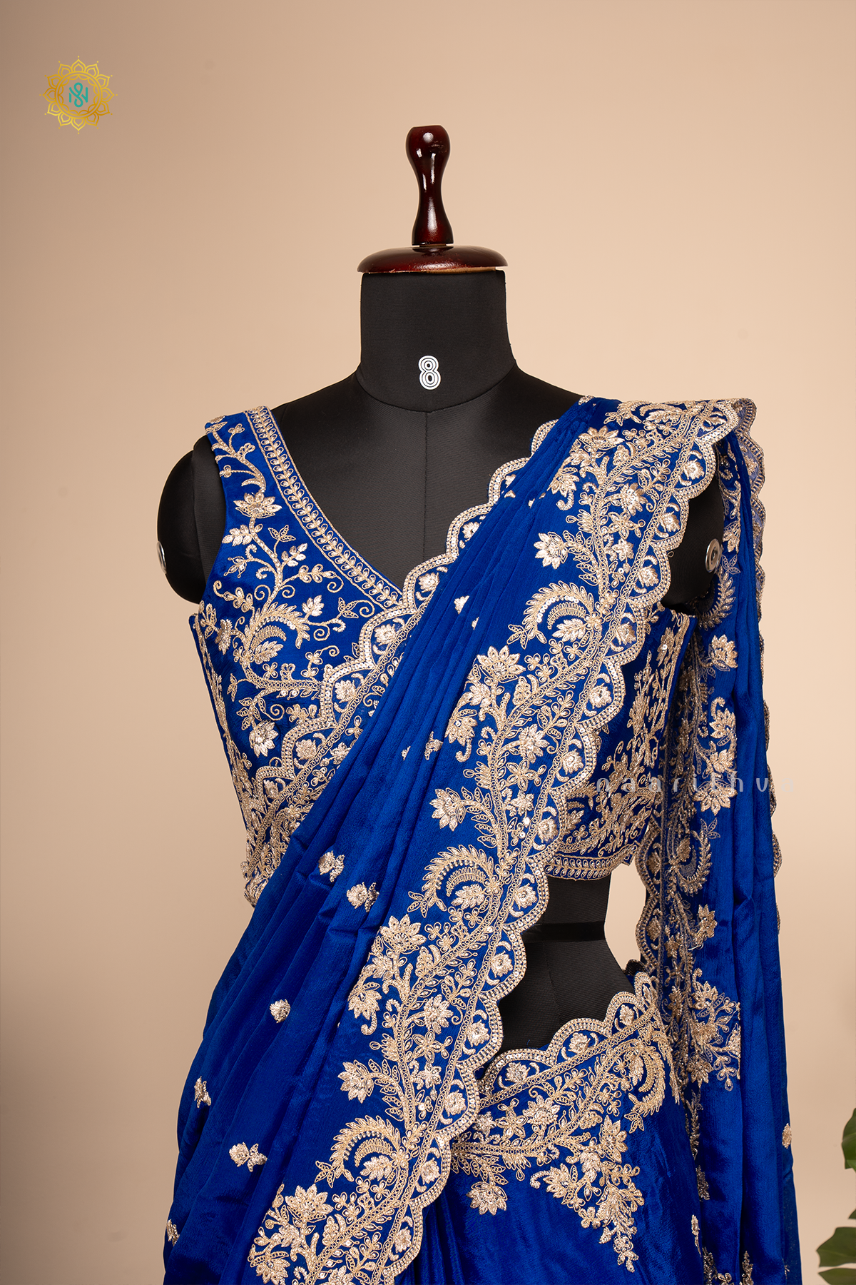 Blue Crepe Party Wear Saree With Readymade Blouse