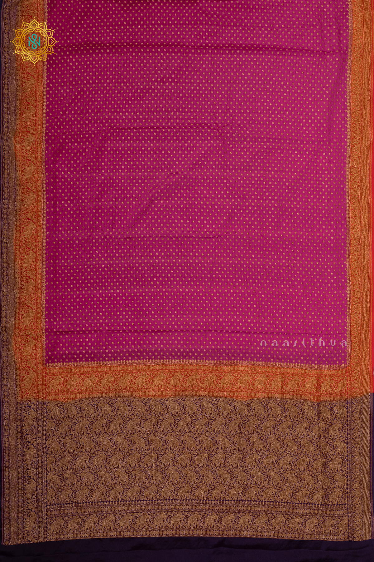 PINK WITH ORANGE & DEEP WINE - PURE BANARASI CREPE SILK