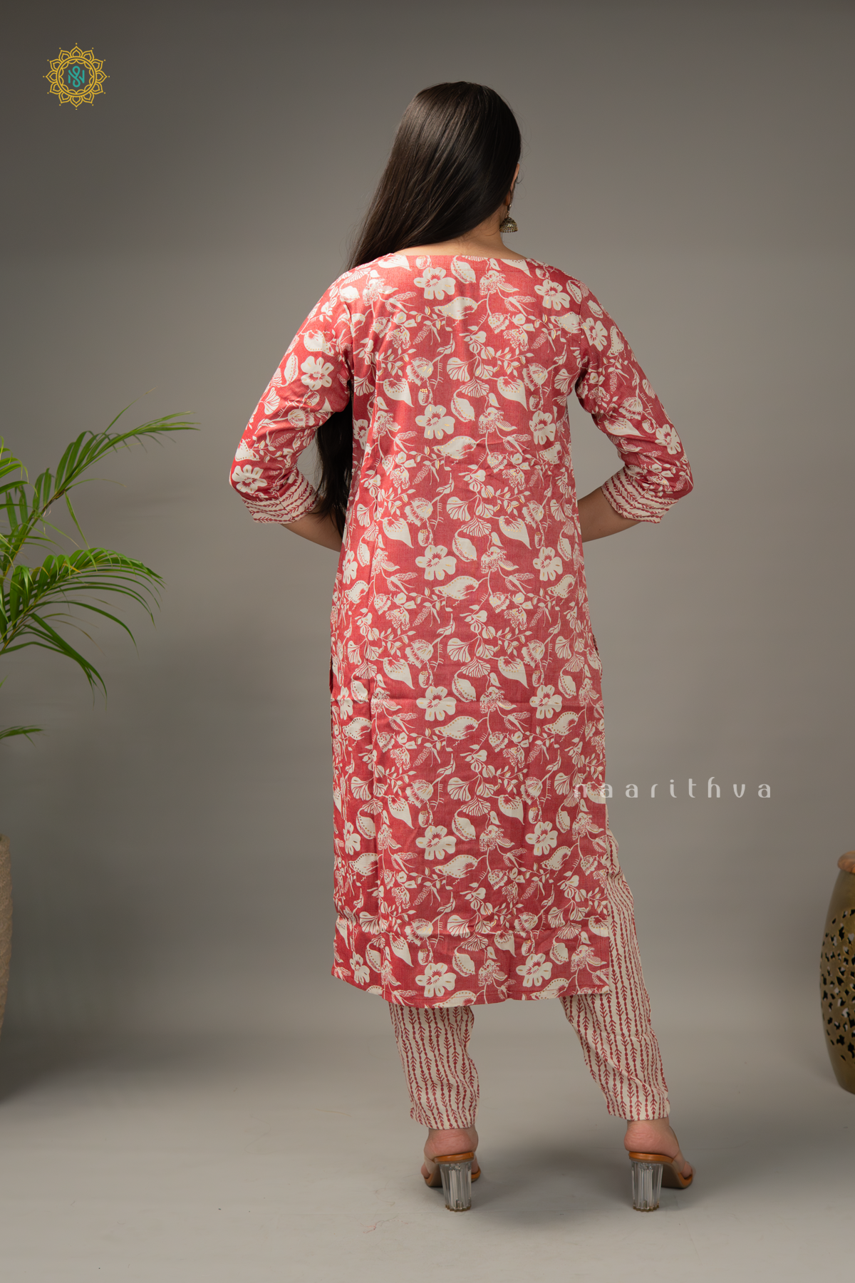 RED - COTTON 3PC SALWAR SUIT WITH PRINTED TOP, BOTTOM & DUPATTA