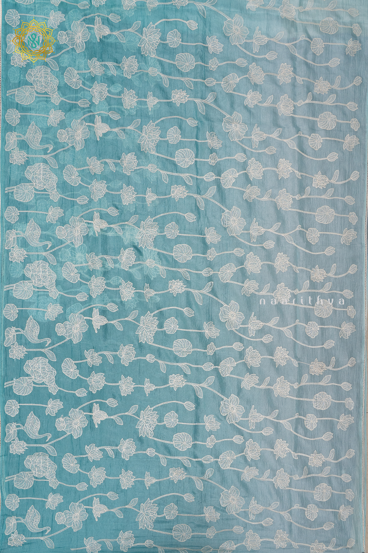 SKY BLUE - CRUSH TISSUE WITH EMBROIDERY