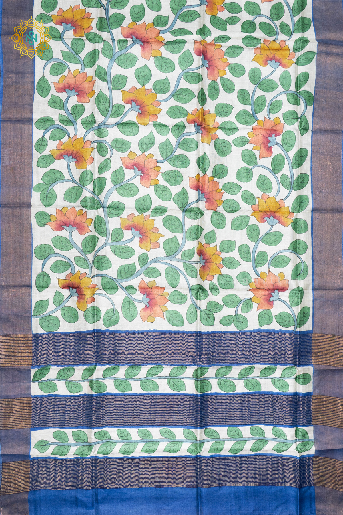 AQUA BLUE WITH BLUE - PURE TUSSAR SILK