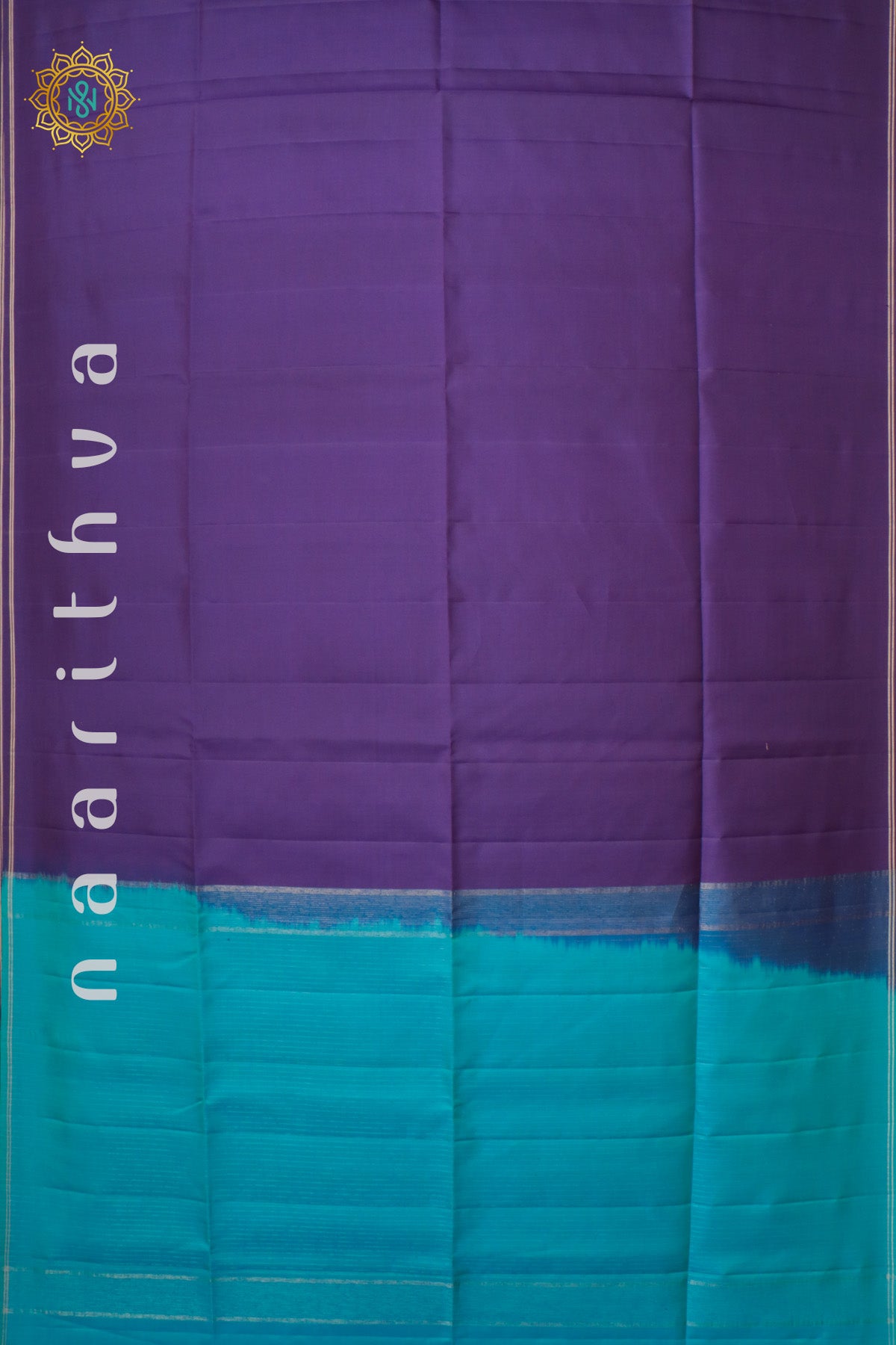 Purple With Sky Blue Pure Kanjivaram Soft Silk Saree With Plain Body And Contrast Zari Pallu & Blouse