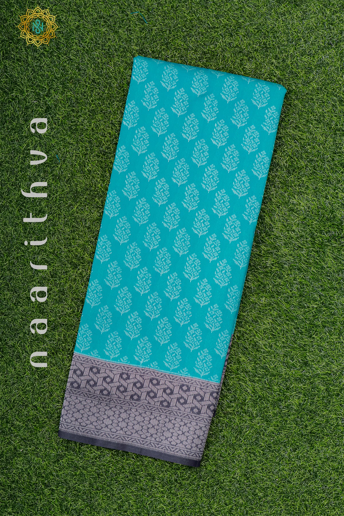 SKY BLUE WITH GREY - JUTE COTTON