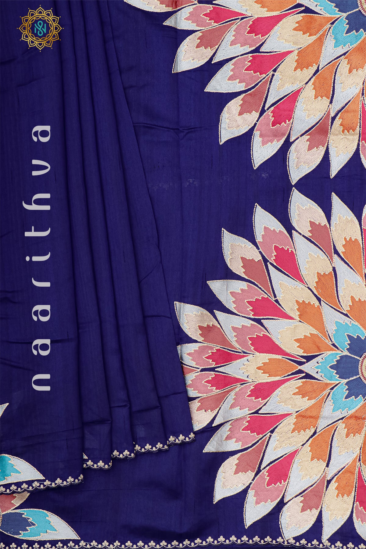 BLUE - SEMI TUSSAR SILK WITH EMBROIDERY