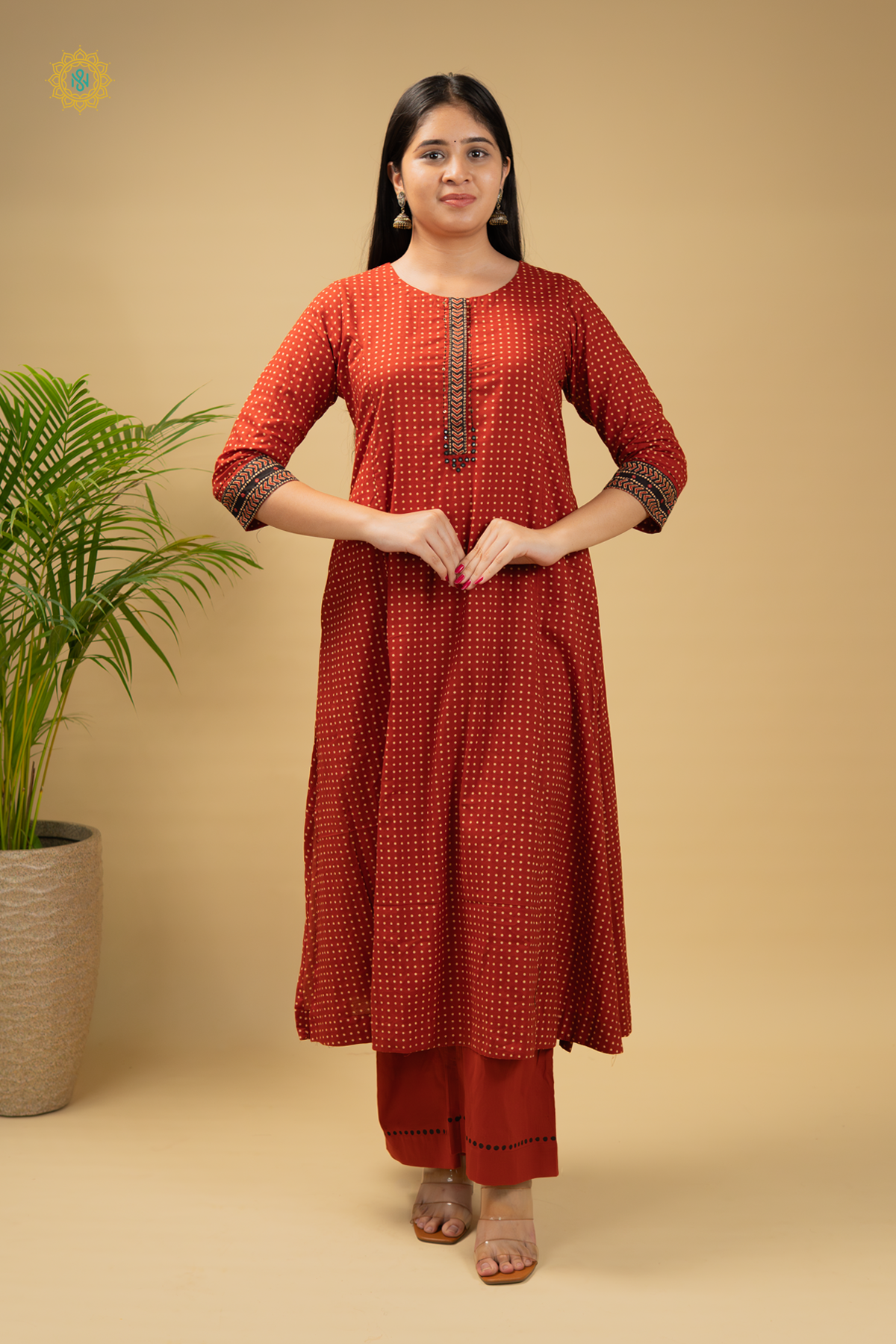 MAROON - 3PC SALWAR SUIT WITH BANDHINI PRINTED - TOP, BOTTOM & DUPPATA