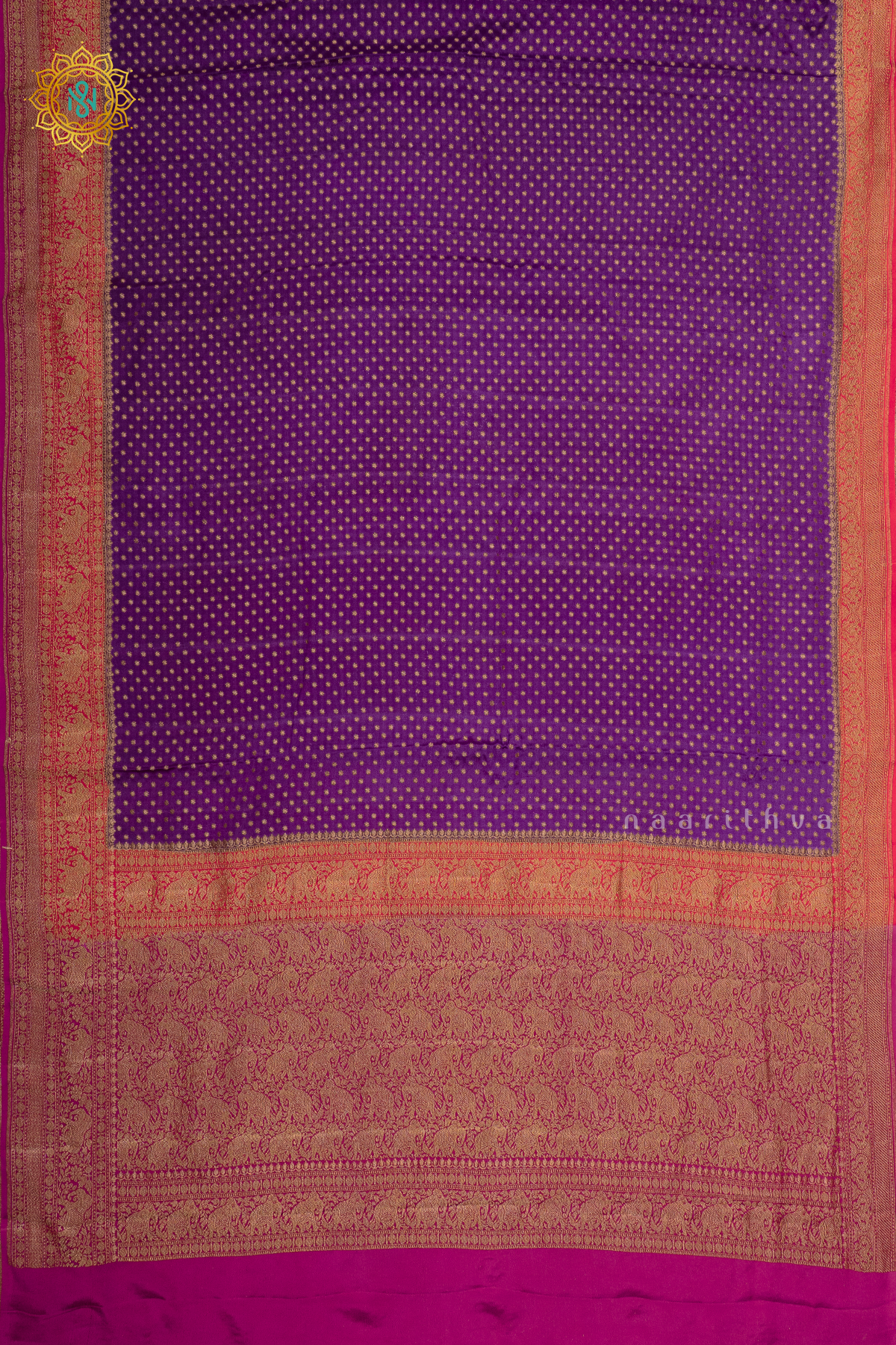 PURPLE WITH ORANGE & PINK - PURE BANARASI CREPE SILK