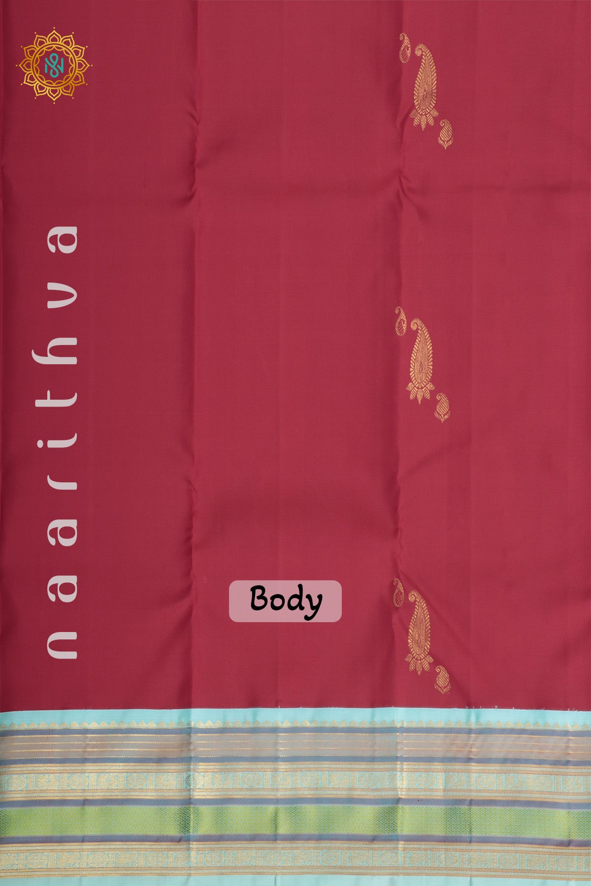 RED WITH AQUA BLUE - PURE KANJIVARAM SILK
