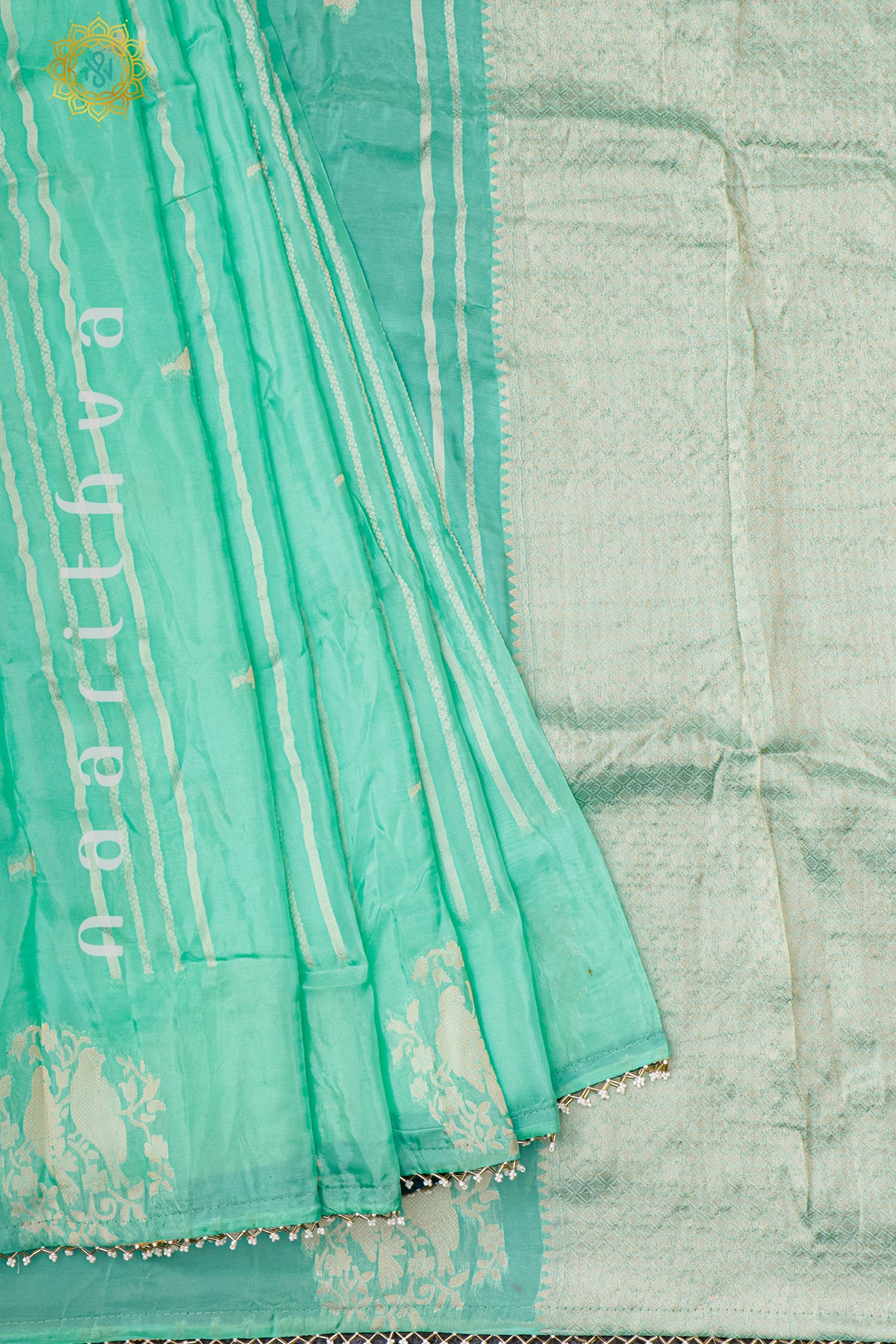 AQUA BLUE WITH TEAL BLUE - SEMI ORGANZA