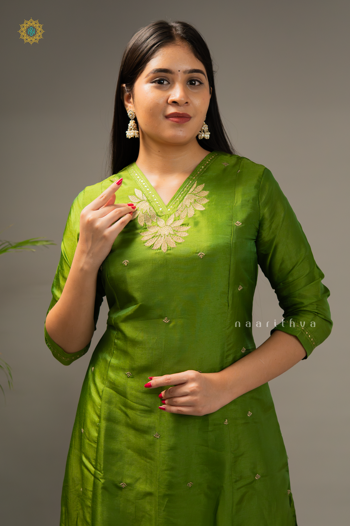 GREEN - SILK 3PC SALWAR SUIT WITH TOP, BOTTOM & DUPATTA