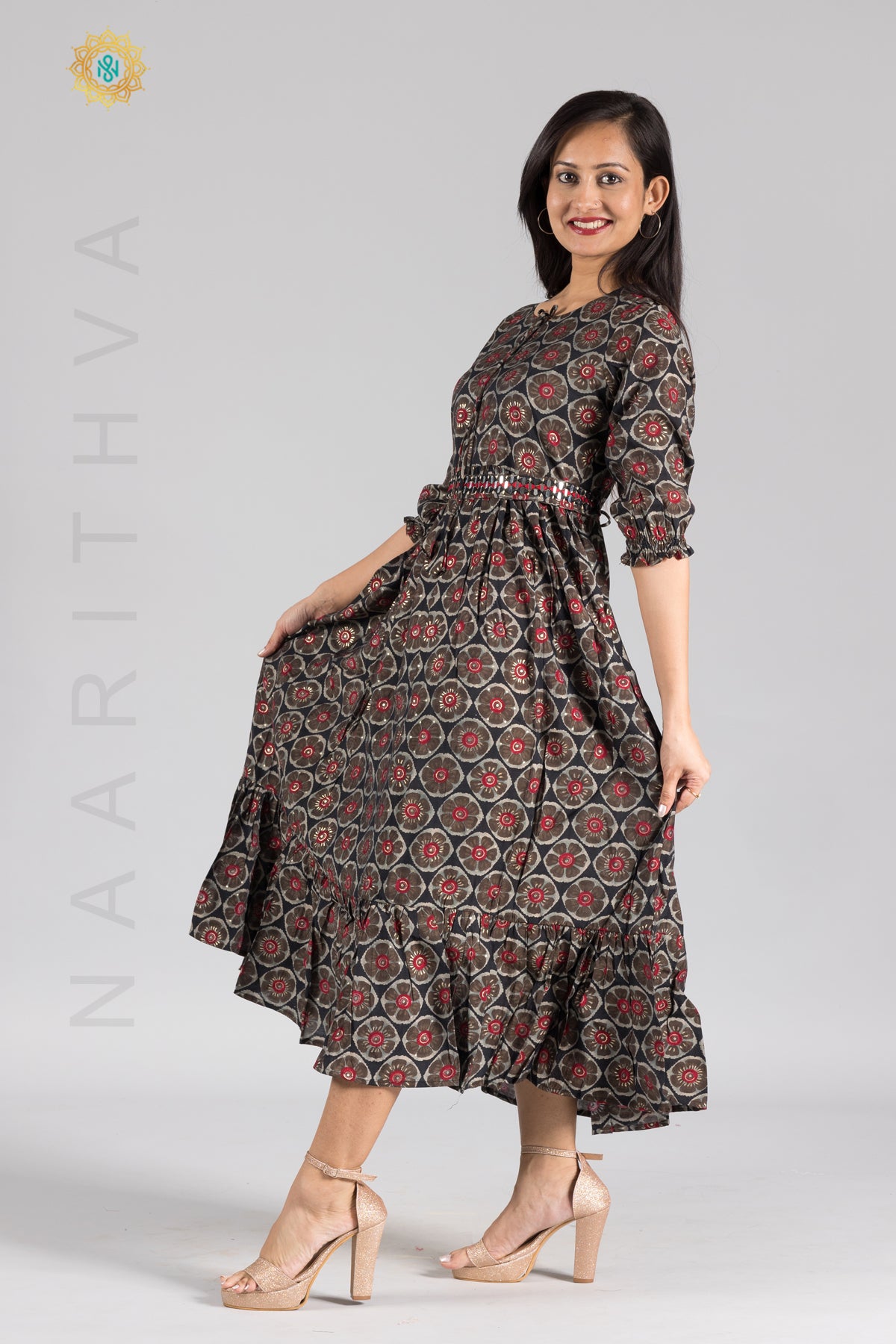 UMBRELLA PATTERN FOIL PRINTED DOUBLE LAYERED KURTI