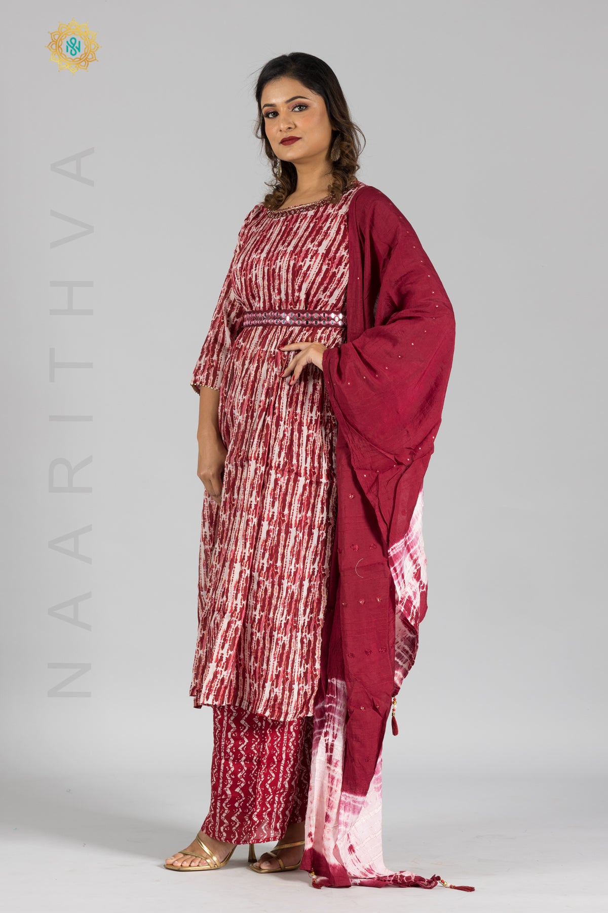 MAROON & WHITE - PARTY WEAR NAYRA CUT SALWAR SUIT WITH PARALLEL CUT PANT & DUPATTA