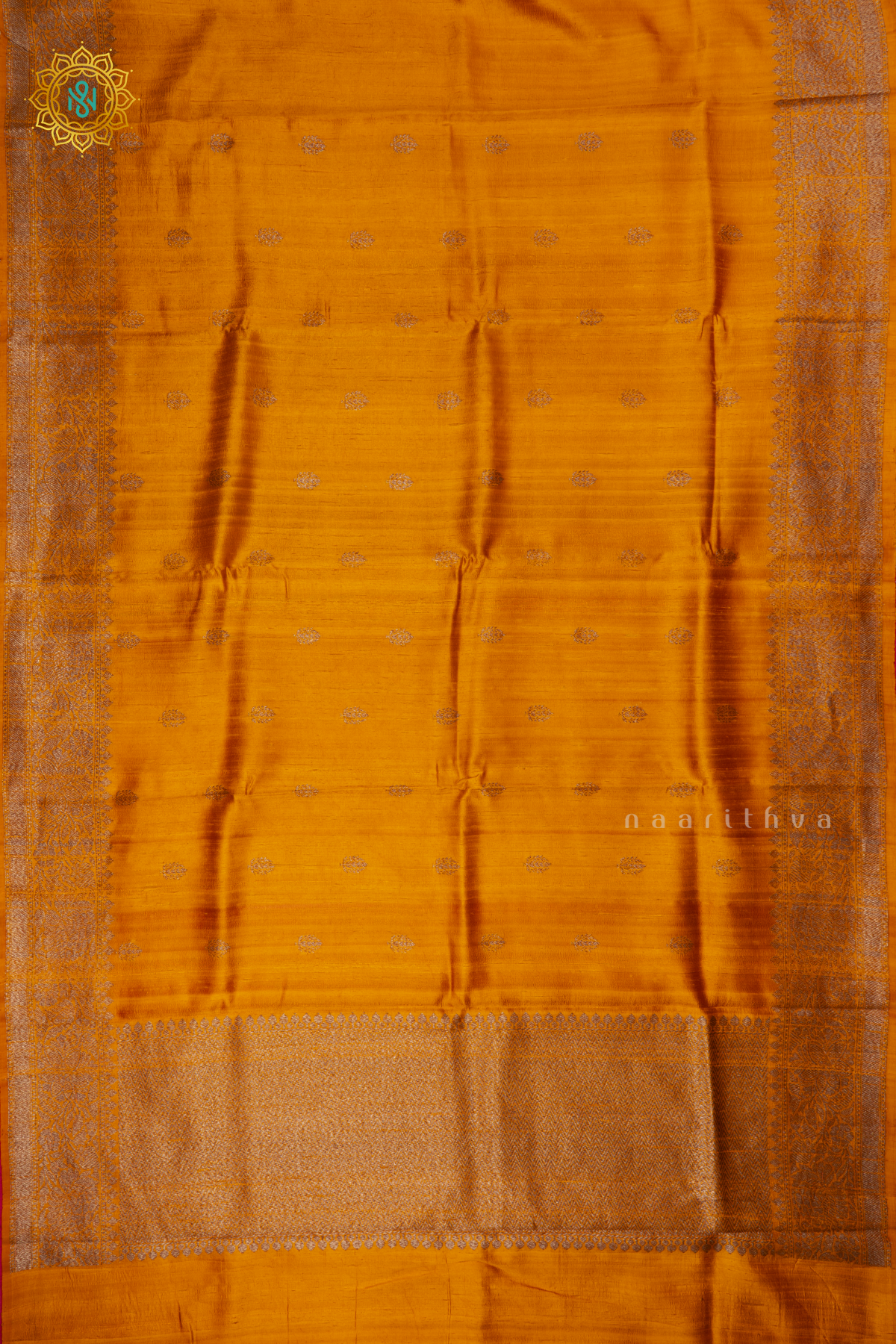 Yellow - Pure Banarasi Raw Silk Saree With Allover Zari Woven Buttas And Border