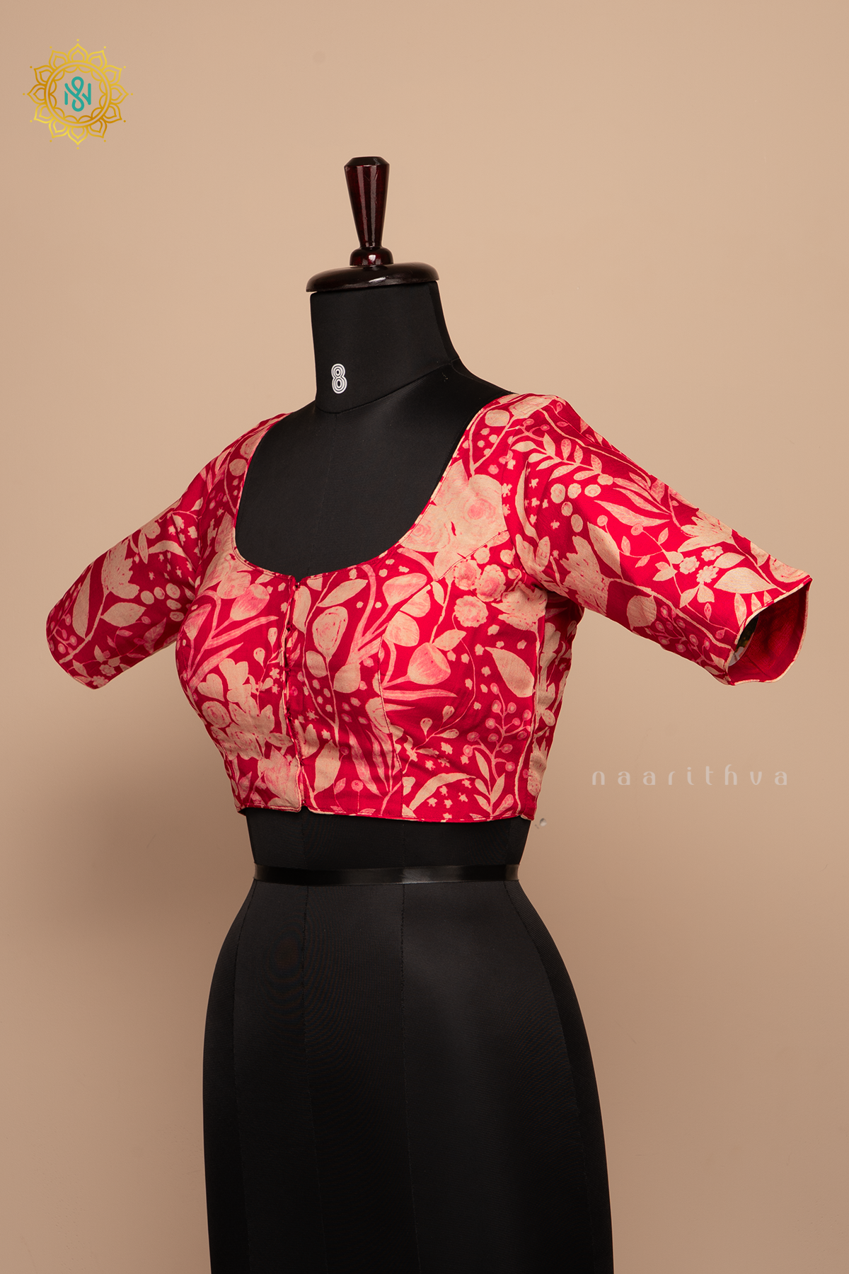 Red - Dola Silk Readymade Blouse Allover Prints On the Body