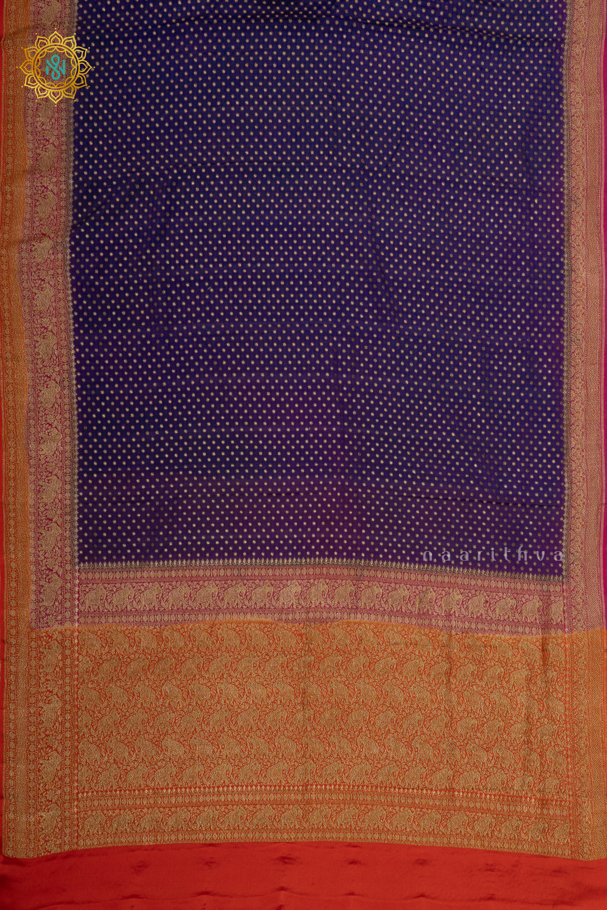 BLUE WITH PINK & ORANGE - PURE BANARASI CREPE SILK