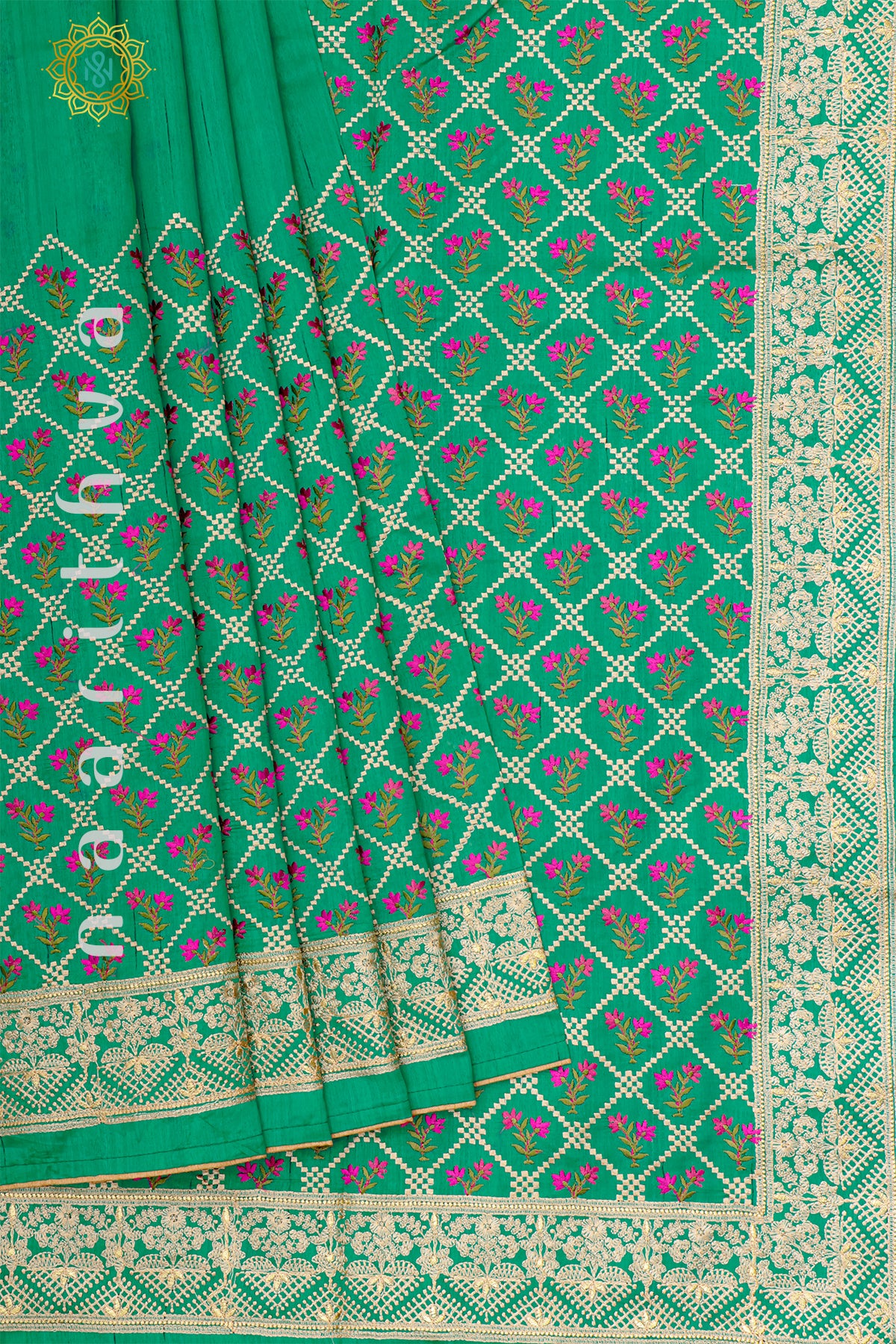 GREEN - SEMI TUSSAR SILK WITH EMBROIDERY