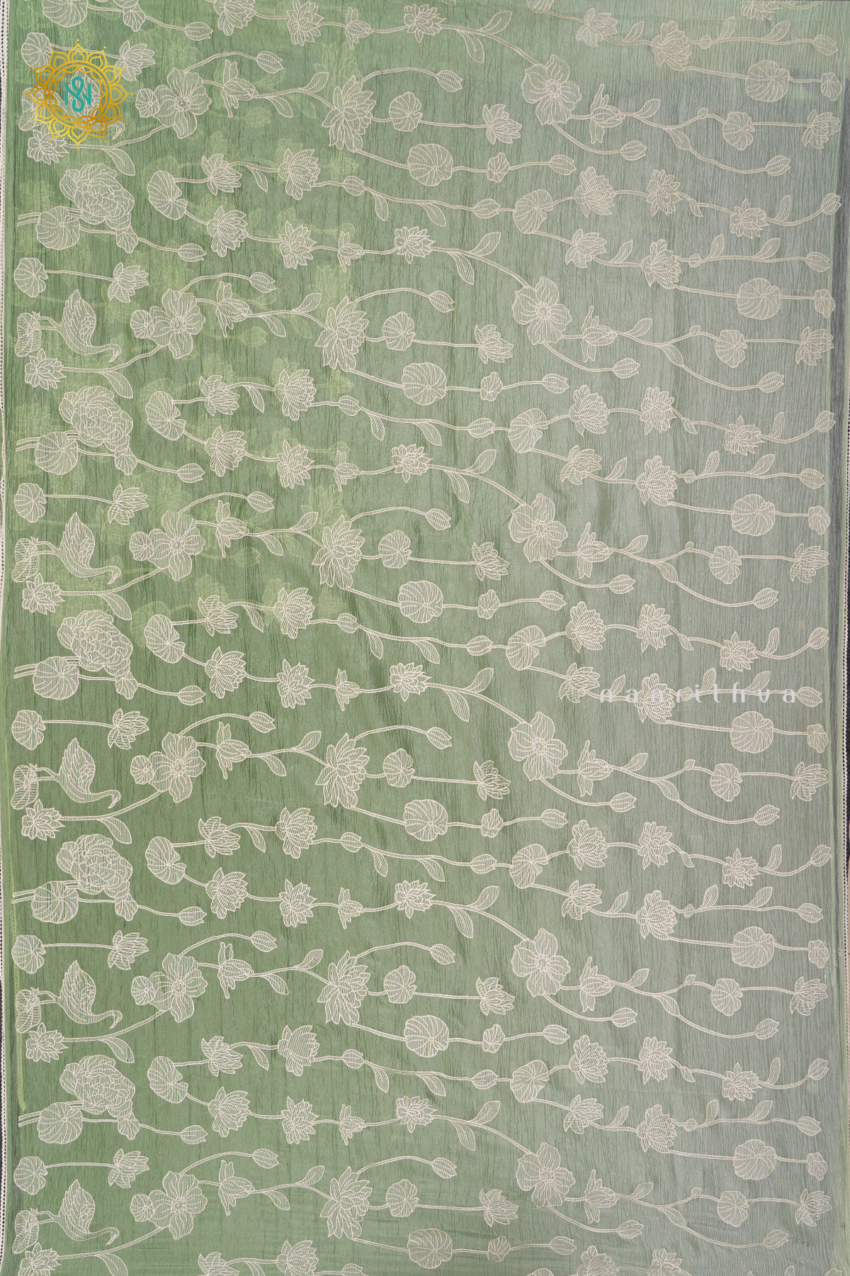 GREEN - CRUSH TISSUE WITH EMBROIDERY