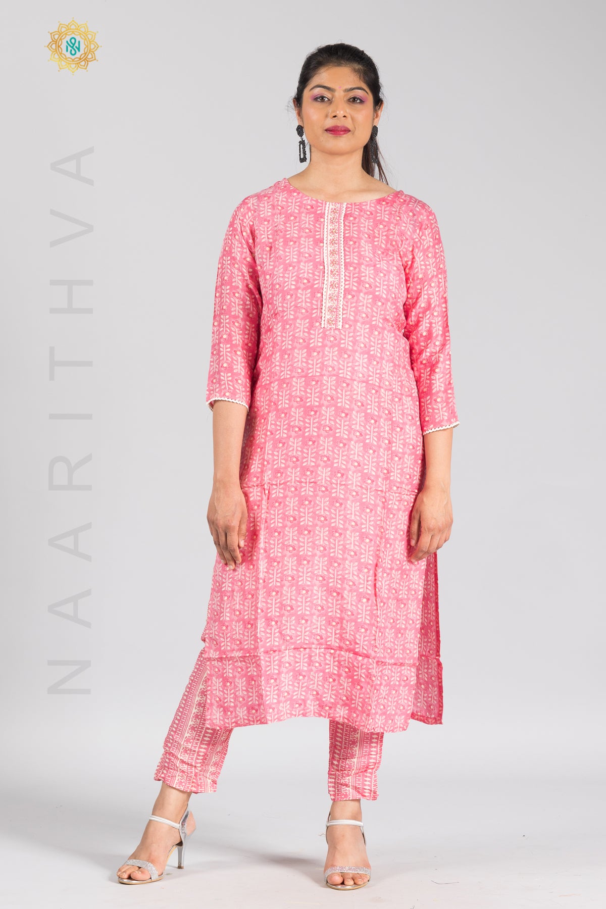 PINK - PRINTED STRAIGHT CUT KURTI & BOTTOM SUIT