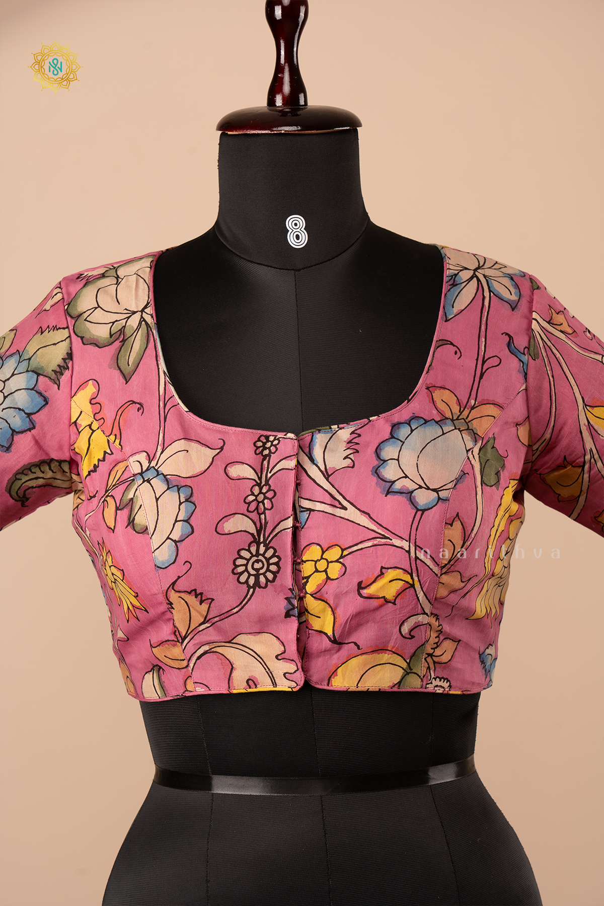 Pink - Hand Painted Pen Kalamkari Readymade Blouse