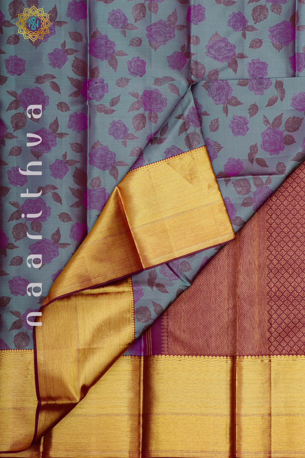 DUAL SHADE OF BLUE WITH MAGENTA - PURE KANJIVARAM SILK