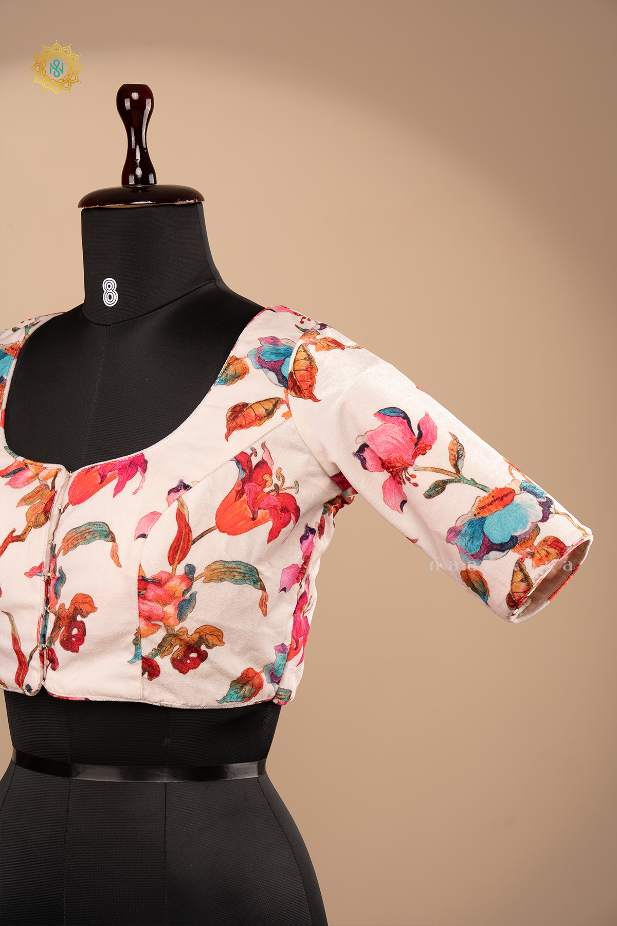 OFF WHITE - VELVET READYMADE BLOUSE DIGITAL PRINTS