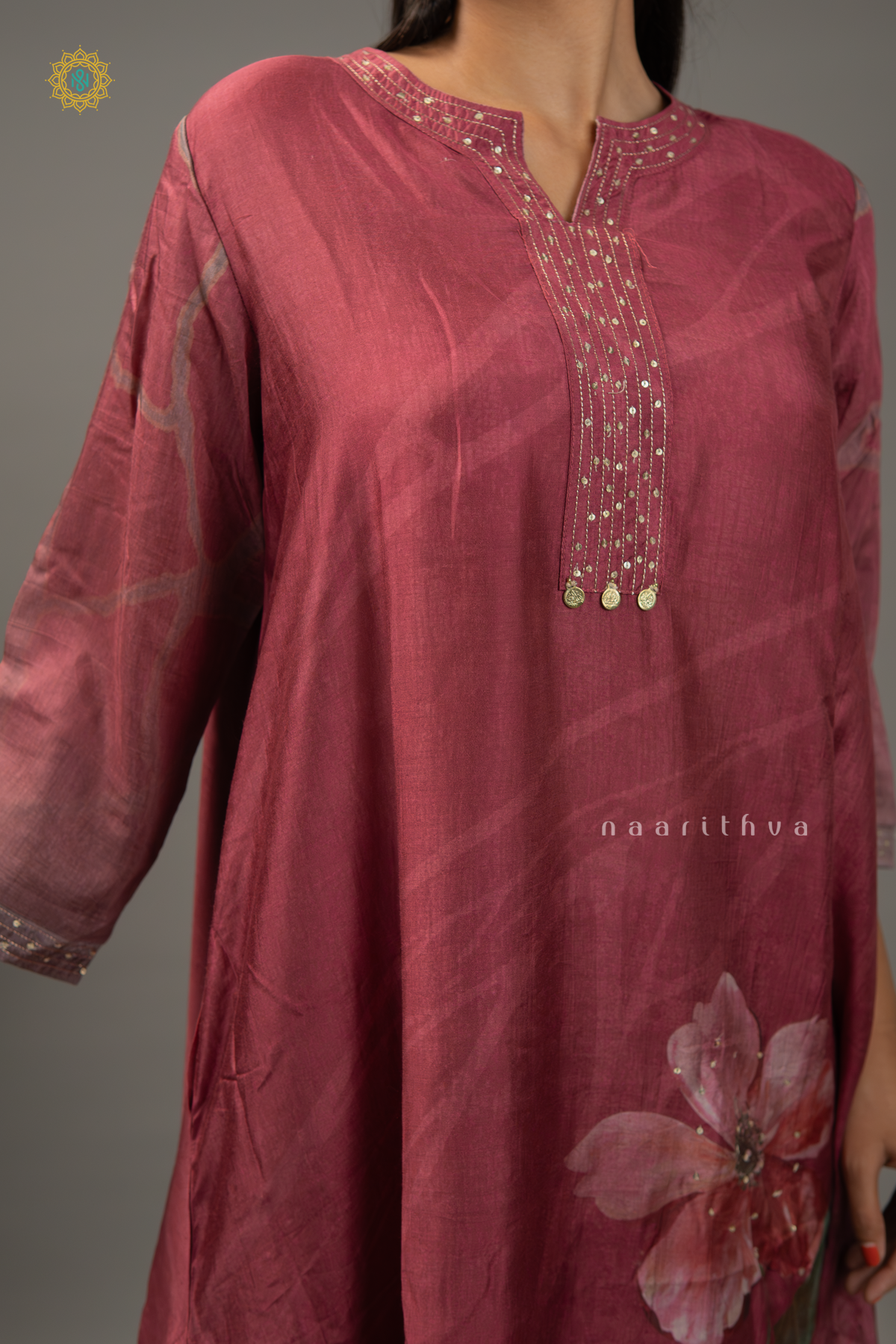 MAROON - MUSLIN 2PC SALWAR SUIT WITH FLORAL PRINTED TOP & BOTTOM