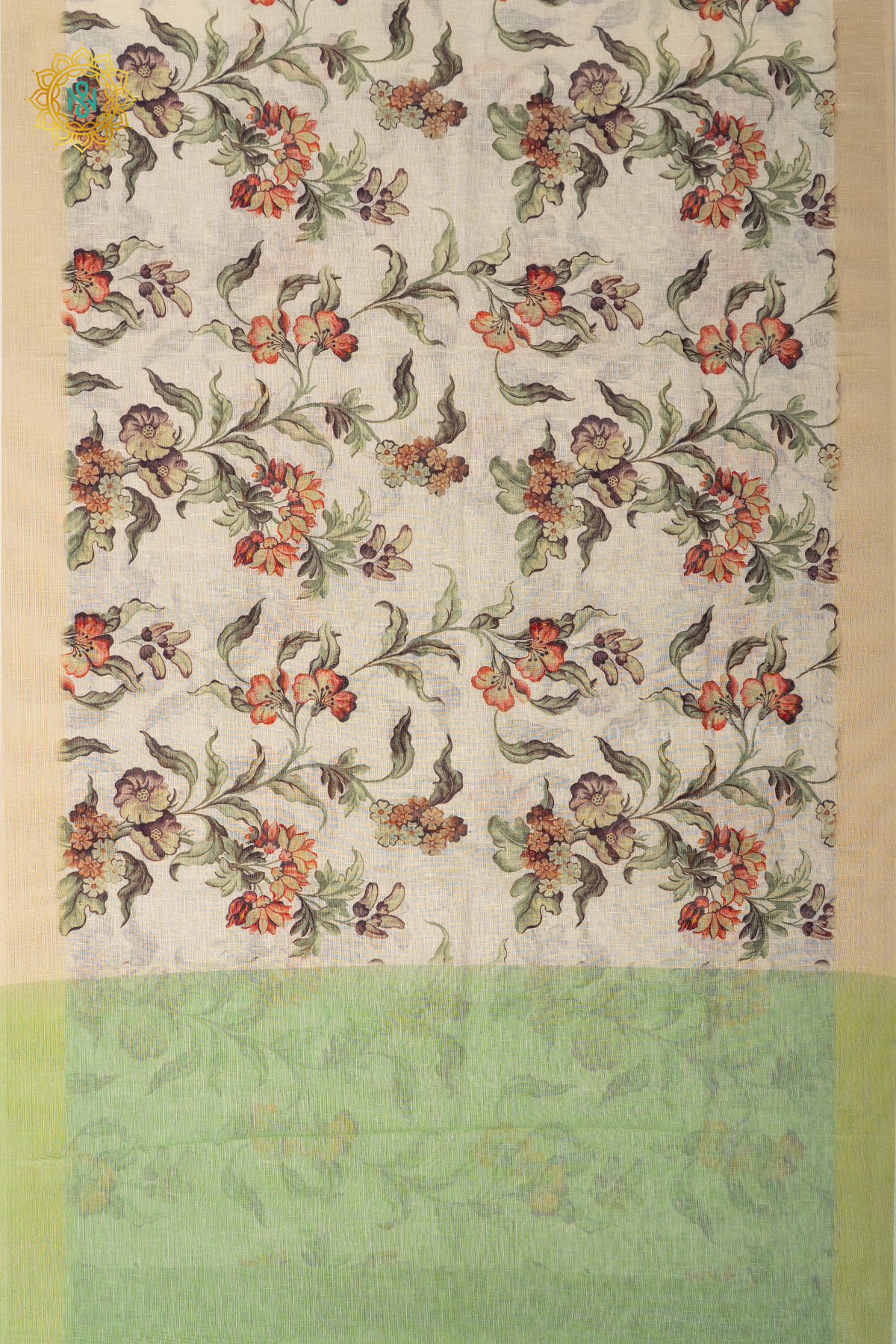 OFF WHITE WITH LIGHT GREEN - LINEN BY COTTON