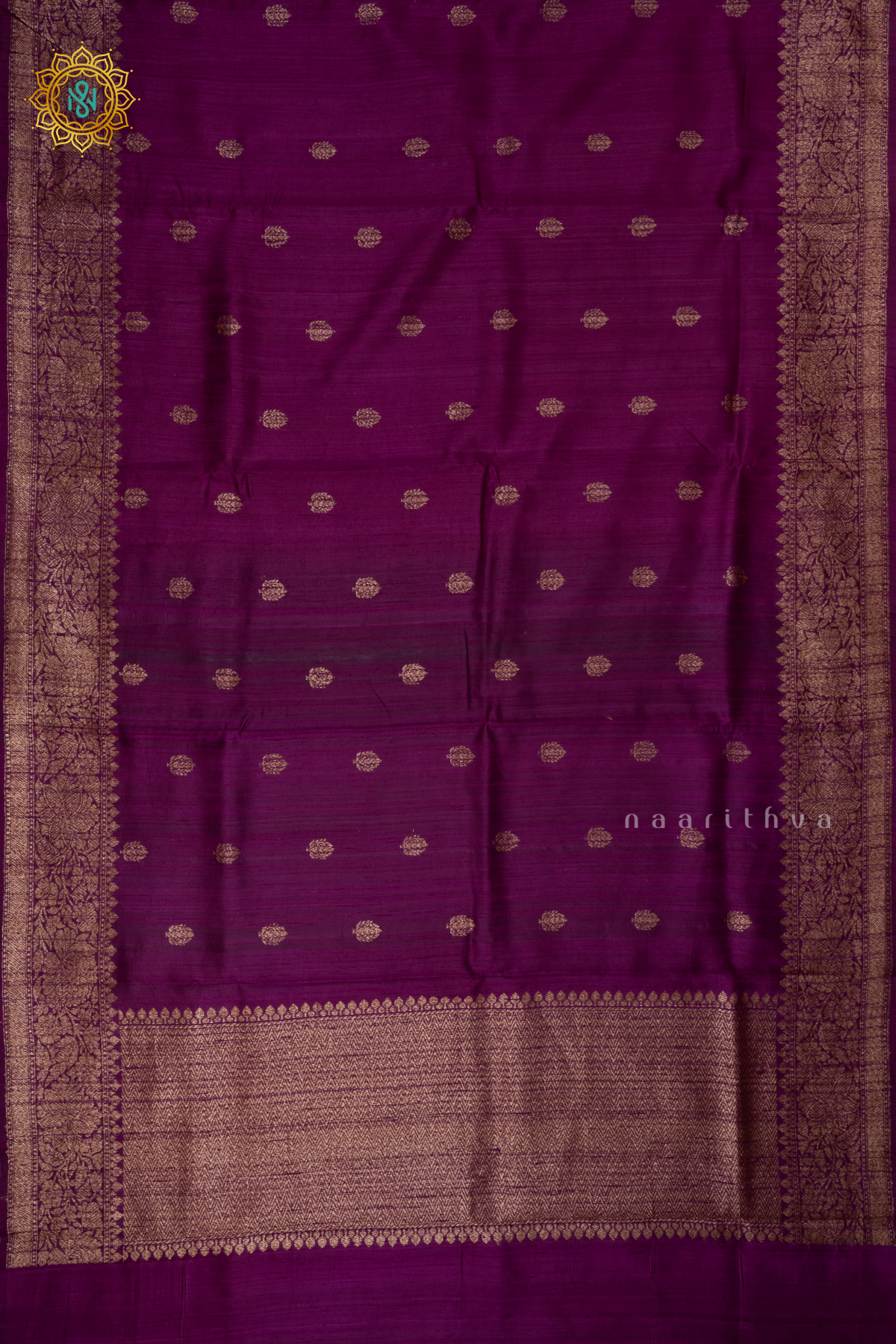Magenta - Pure Banarasi Raw Silk Saree With Allover Zari Woven Buttas And Border