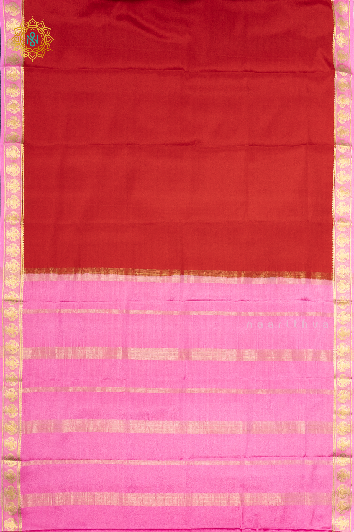 RED WITH LIGHT PINK - PURE MYSORE CREPE SILK