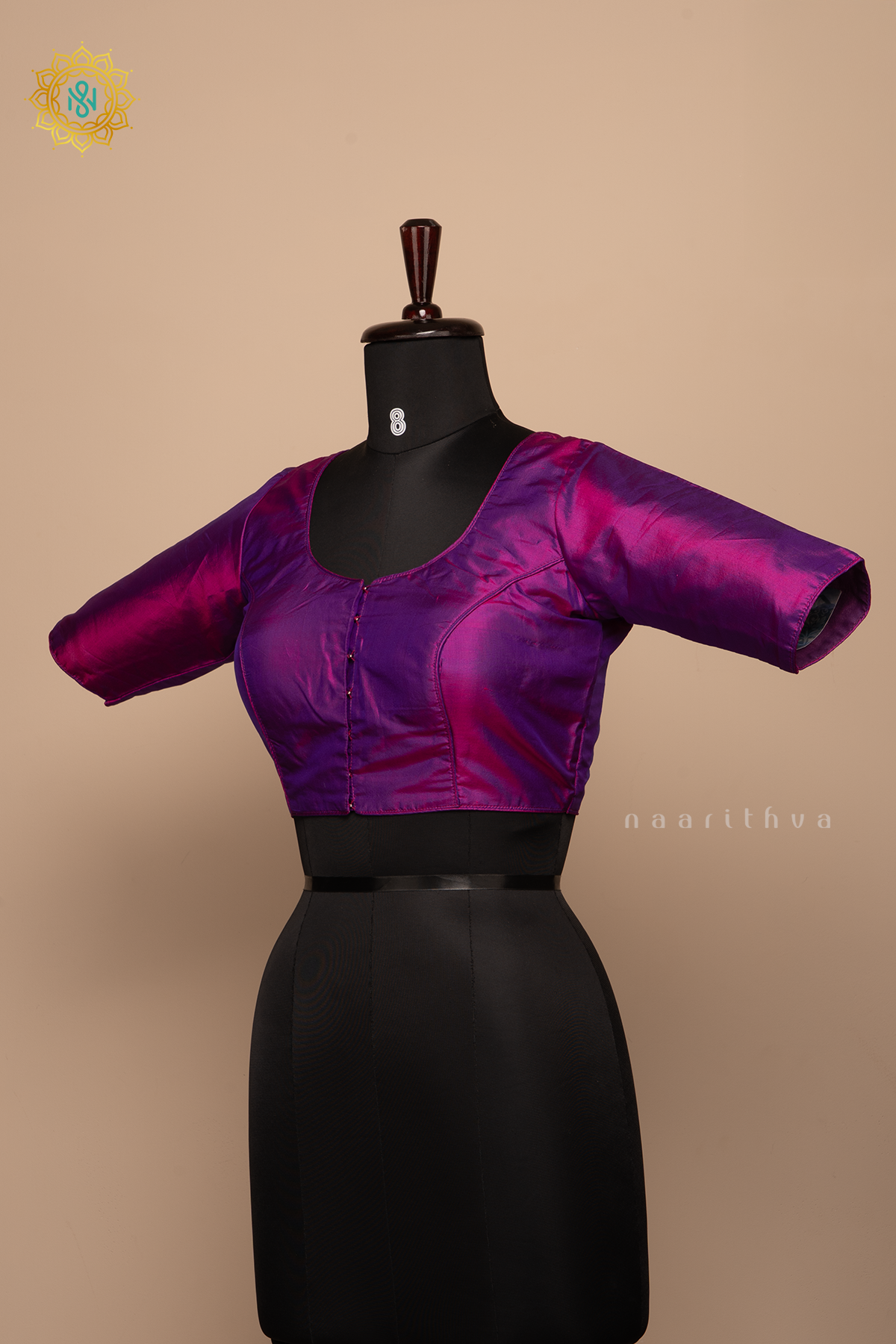 Dual Shade Of Purple - Semi Silk Readymade Blouse Allover Plain Body