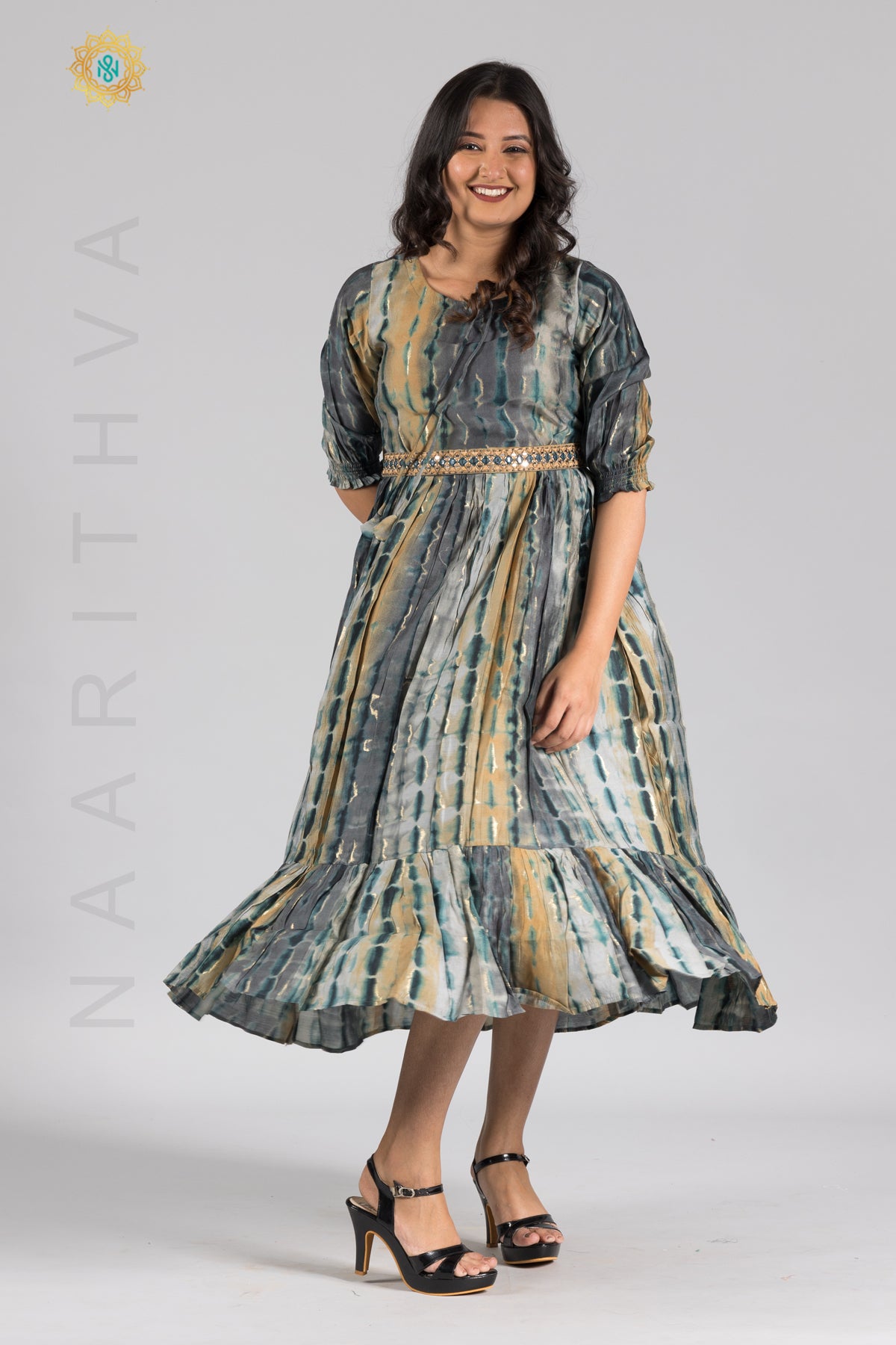 UMBRELLA PATTERN FOIL PRINTED DOUBLE LAYERED KURTI