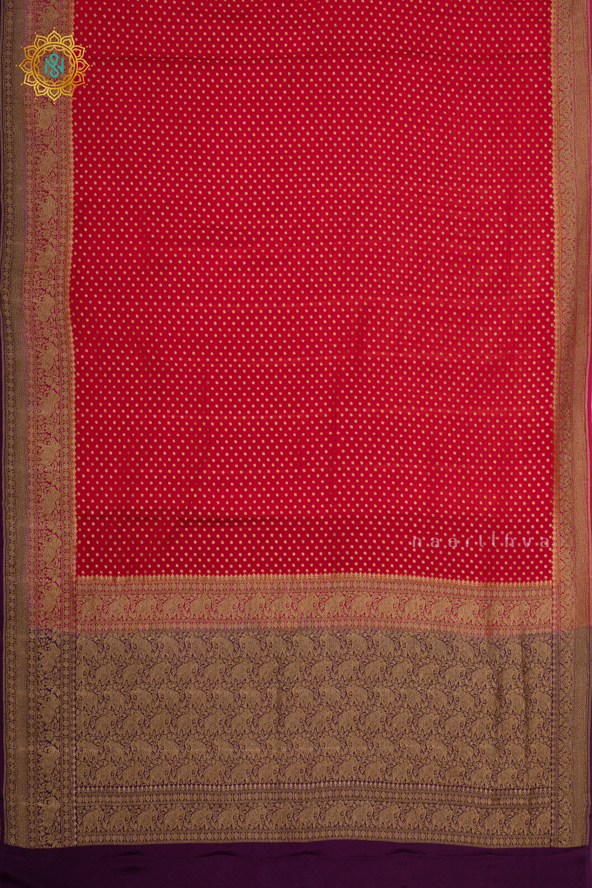 RED WITH PINK & DEEP WINE - PURE BANARASI CREPE SILK