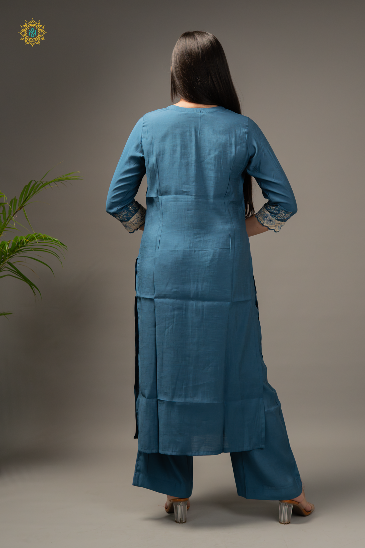 PEACOCK BLUE - COTTON 3PC SALWAR SUIT WITH TOP, BOTTOM & DUPATTA