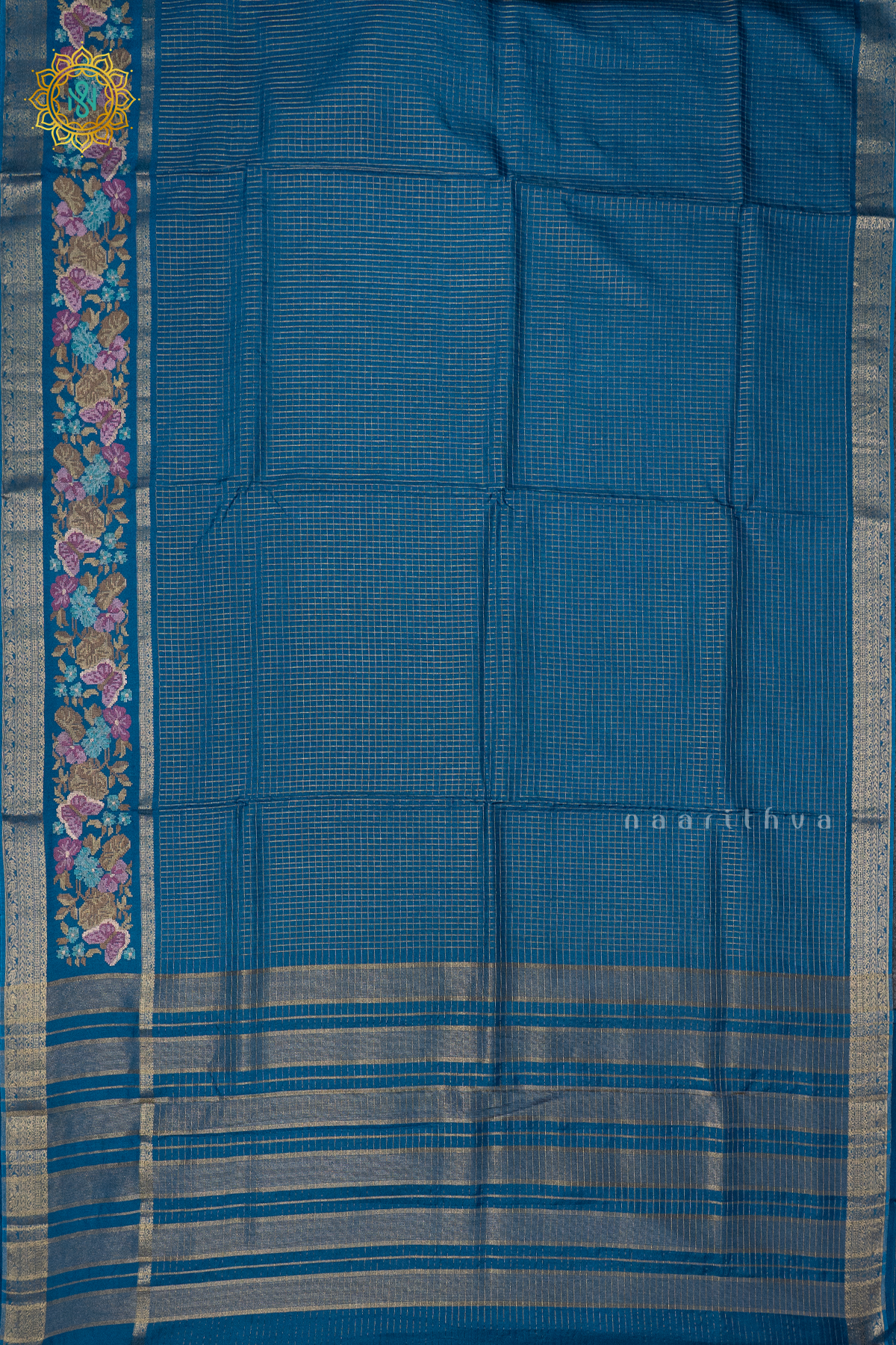 TEAL BLUE - SEMI CREPE SILK WITH EMBROIDERY