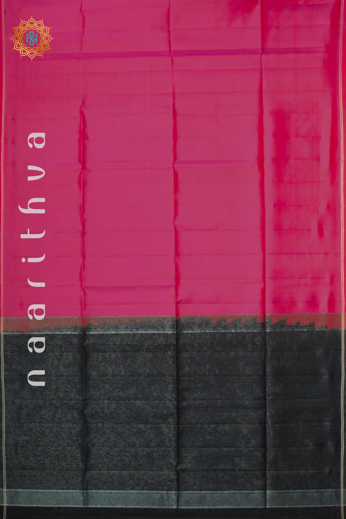 Orangish Pink With Black Pure Kanjivaram Soft Silk Saree With Plain Body And Contrast Zari Pallu & Blouse
