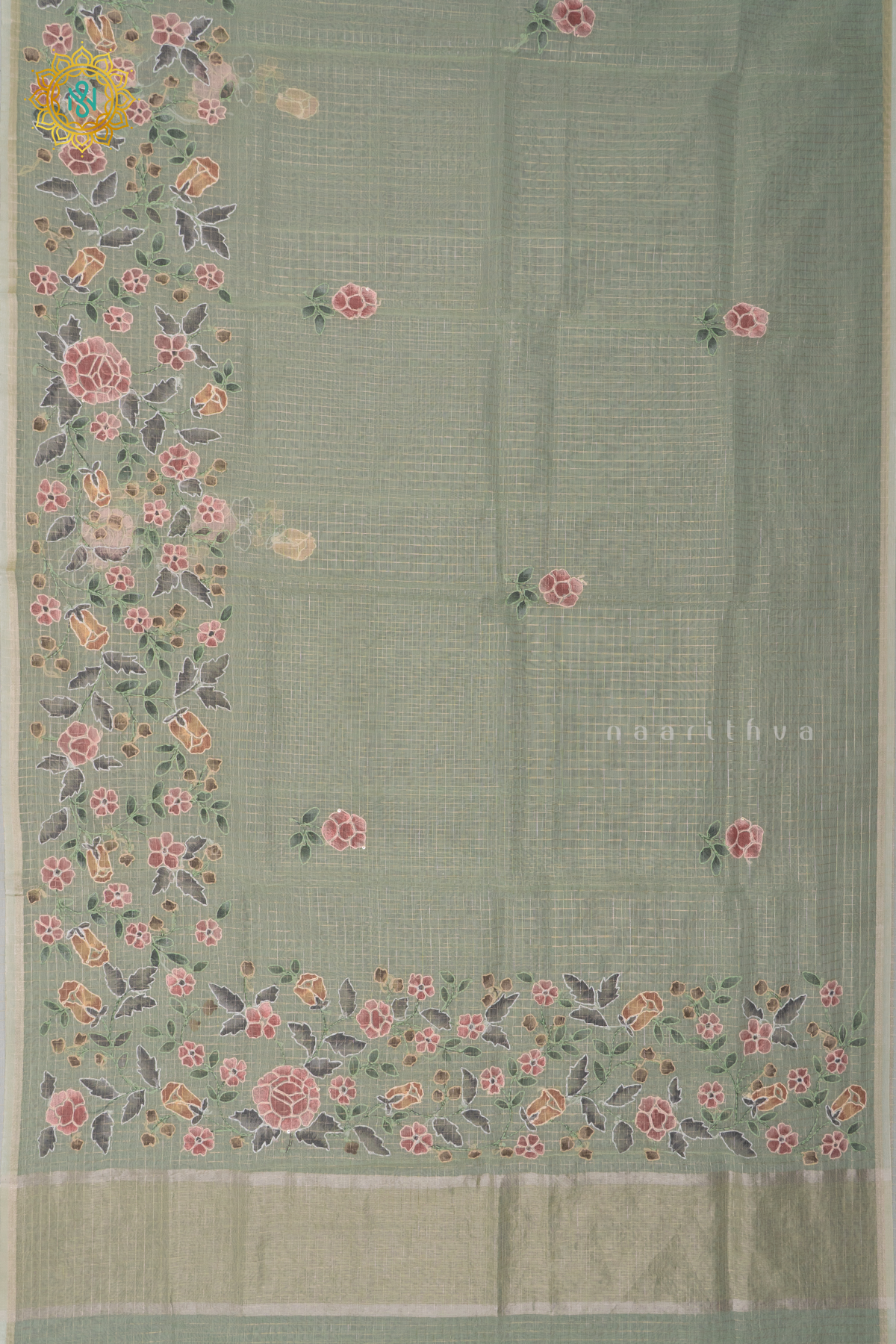 GREEN - ORGANZA WITH KATHA WORK