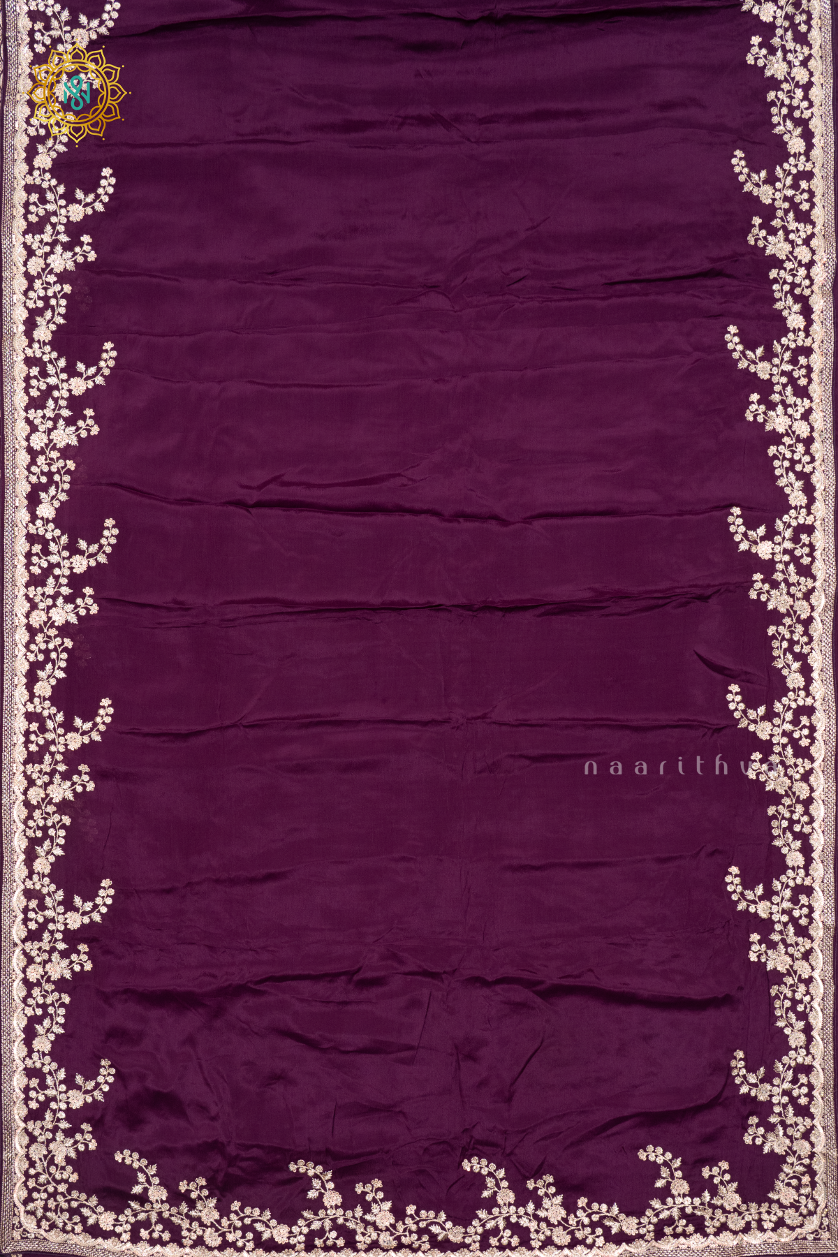 WINE - CREPE PARTY WEAR SAREE WITH READYMADE BLOUSE