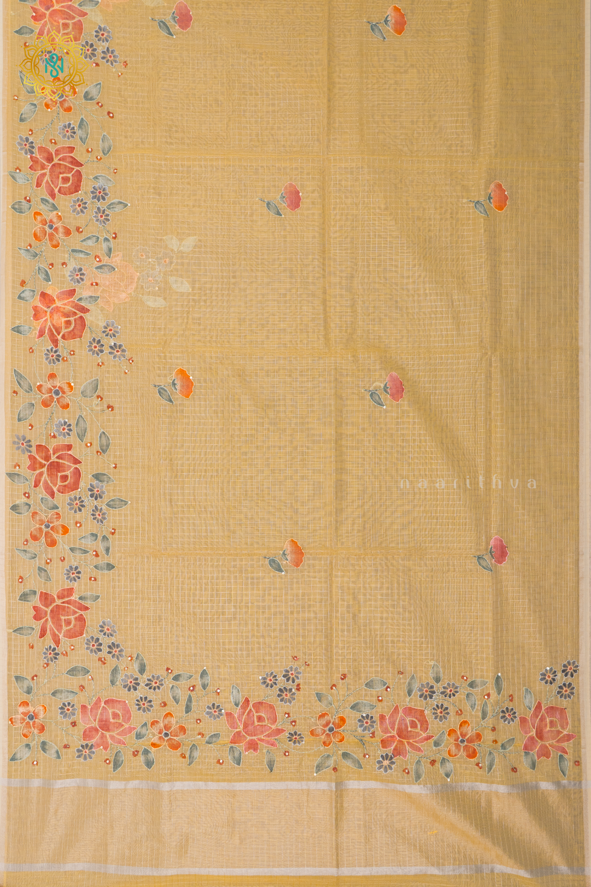 PEACHISH ORANGE - ORGANZA WITH KATHA WORK