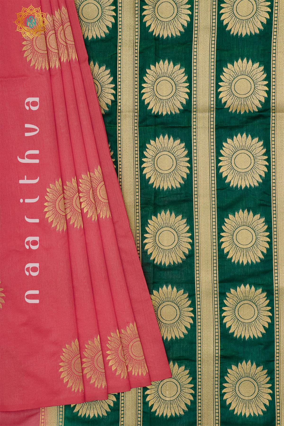 REDDISH PINK WITH GREEN - RAW SILK