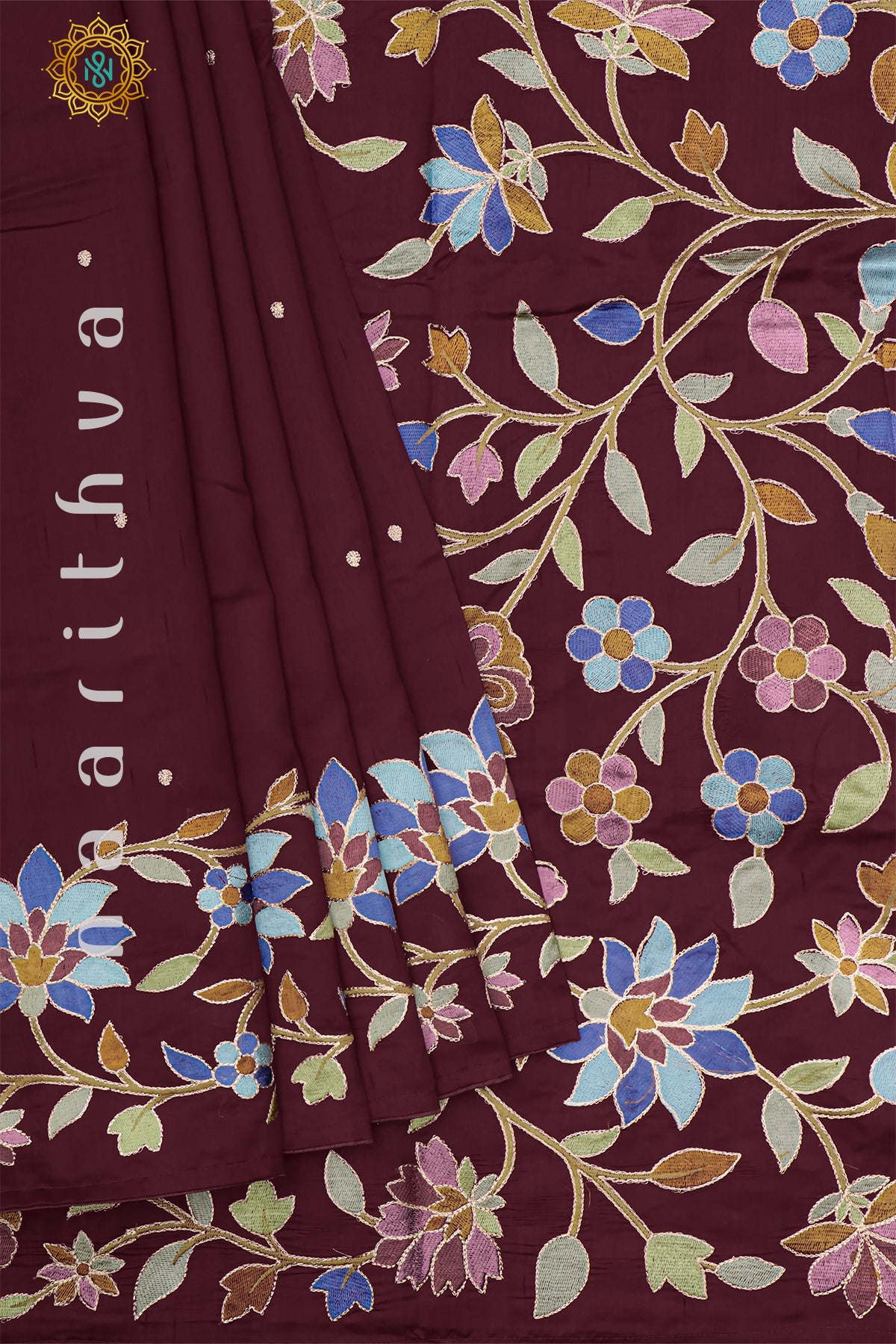 MAROON - SEMI TUSSAR SILK WITH EMBROIDERY