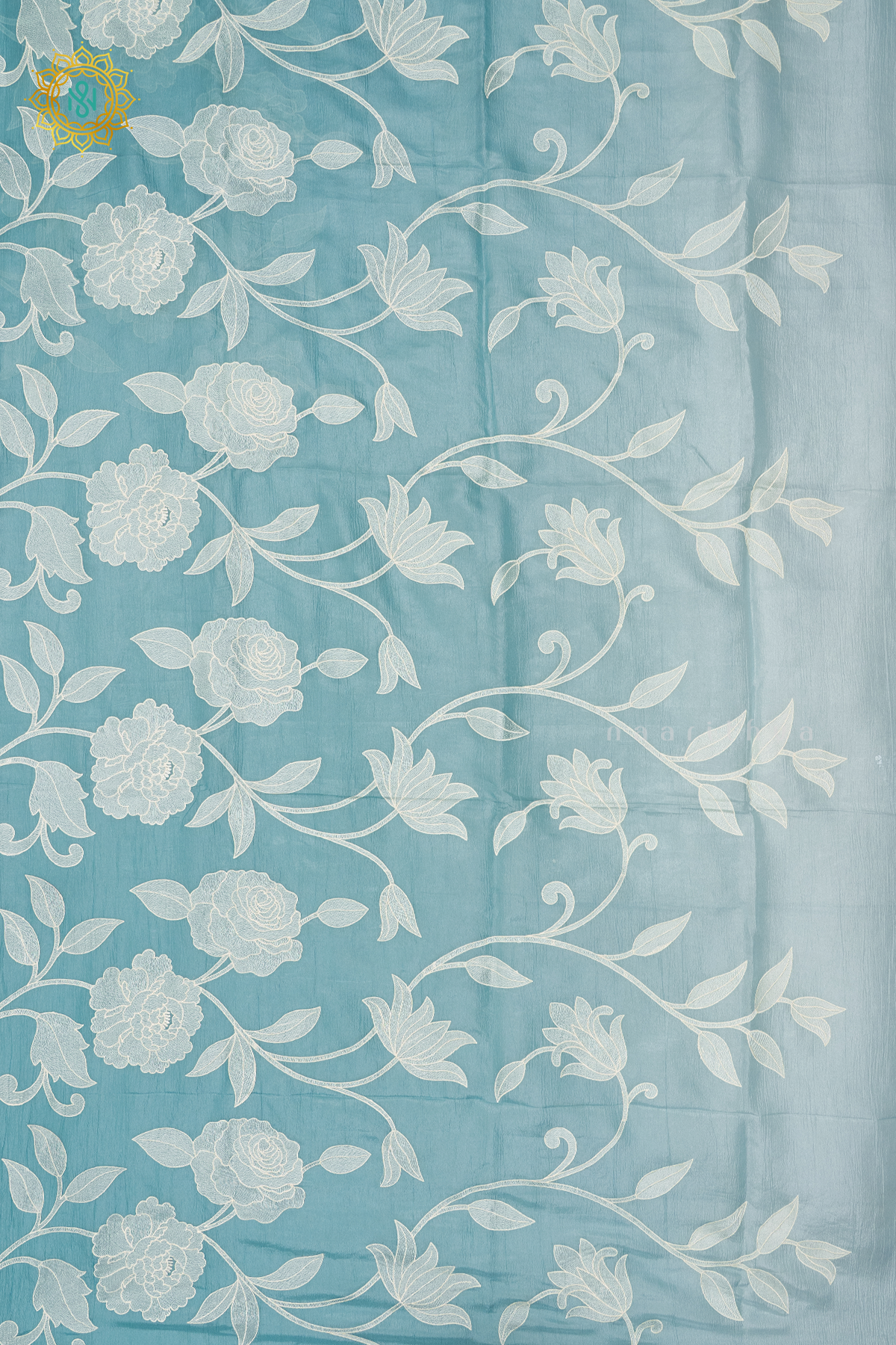 AQUA BLUE - CRUSH TISSUE WITH EMBROIDERY