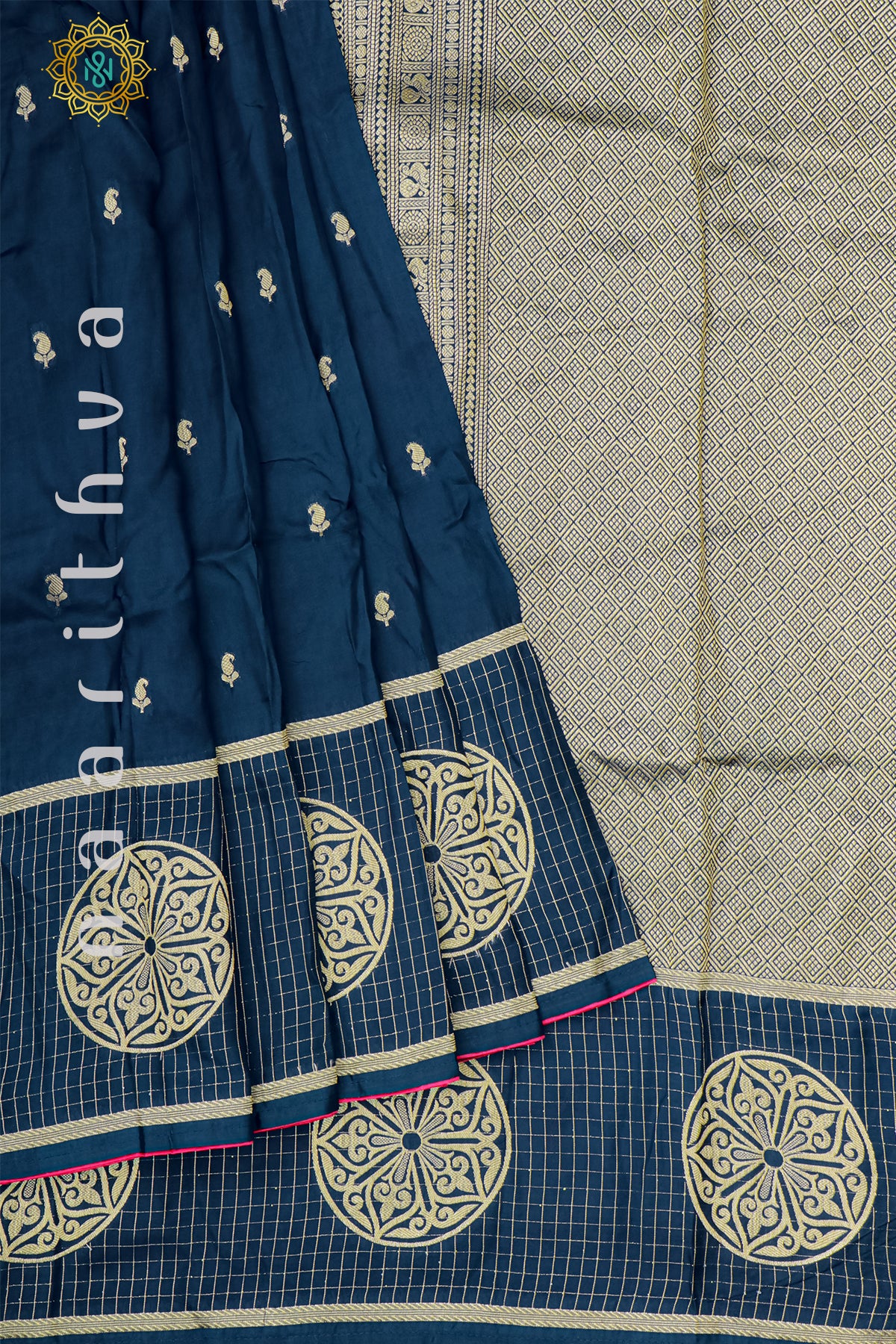 PEACOCK BLUE WITH PINK - DOLA SILK