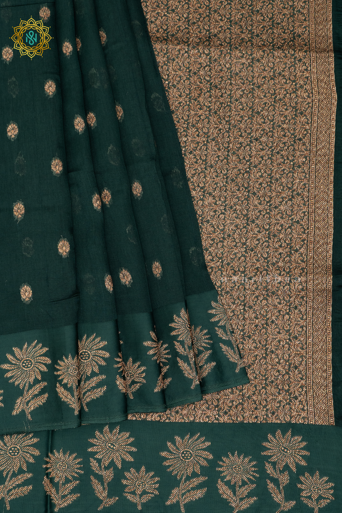 BOTTLE GREEN - SEMI TUSSAR SILK