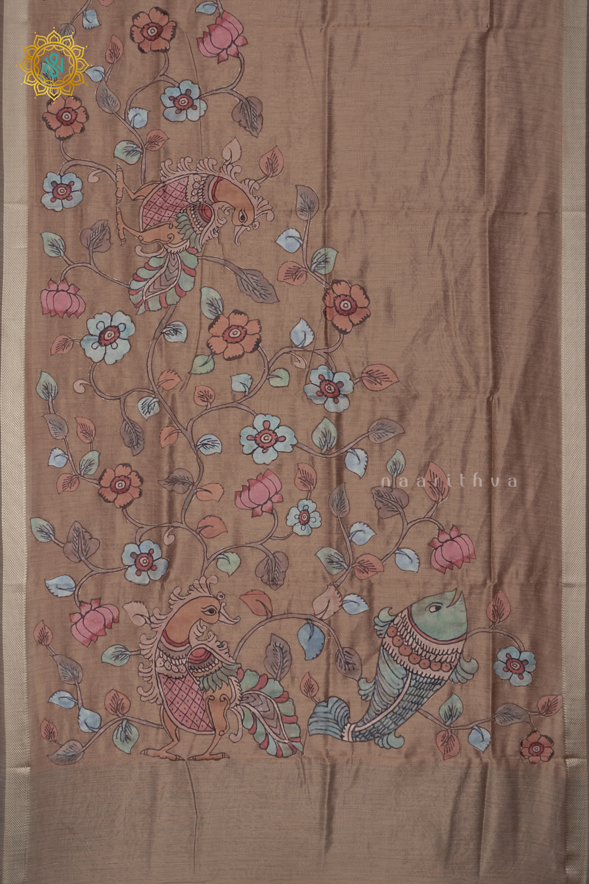 BROWN - LINENTISSUE WITH APPLIQUE WORK