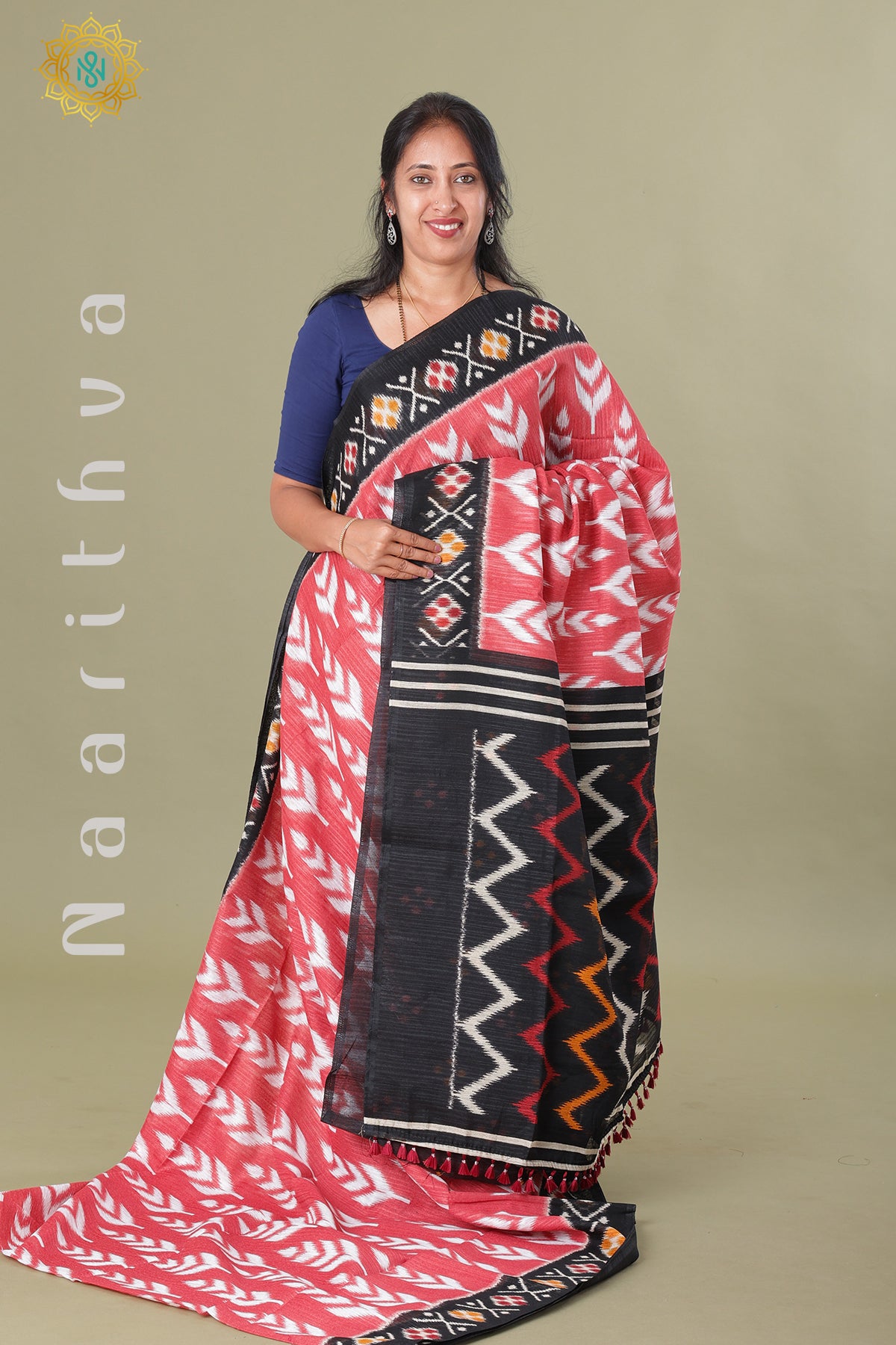 PINKISH PEACH WITH BLACK - SEMI JUTE COTTON