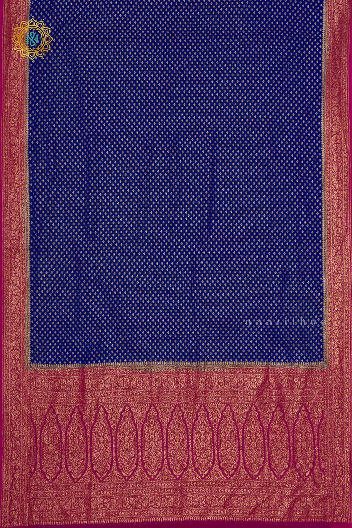 ROYAL BLUE WITH PINK - PURE BANARASI KHADDI GEORGETTE