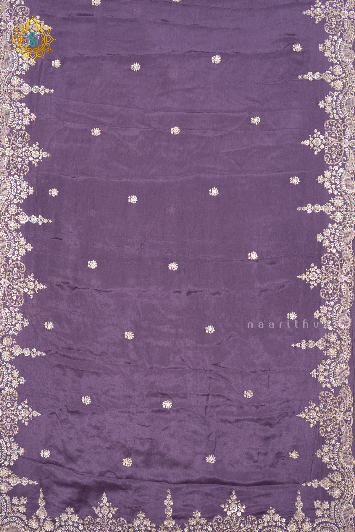 Lavender With White Crepe Party Wear Saree with Readymade Blouse